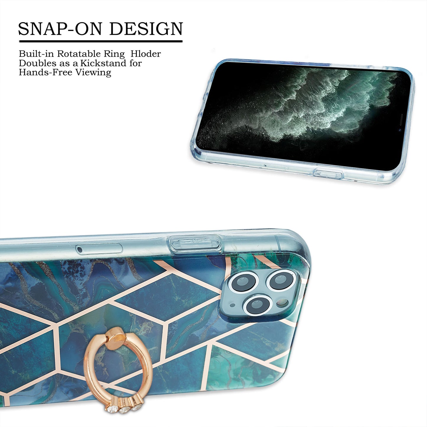 2.0mm TPU Phone Kickstand Cover IMD Electroplating IML Marble Pattern Snap-on Design Case for iPhone 11 Pro 5.8 inch