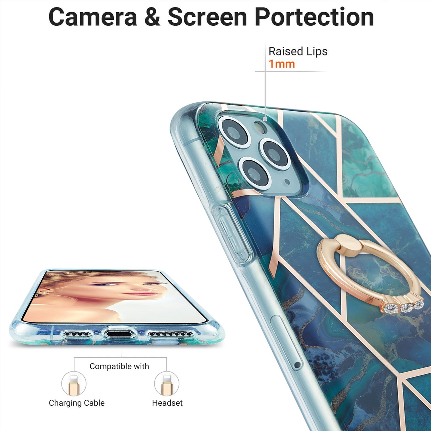 2.0mm TPU Phone Kickstand Cover IMD Electroplating IML Marble Pattern Snap-on Design Case for iPhone 11 Pro 5.8 inch