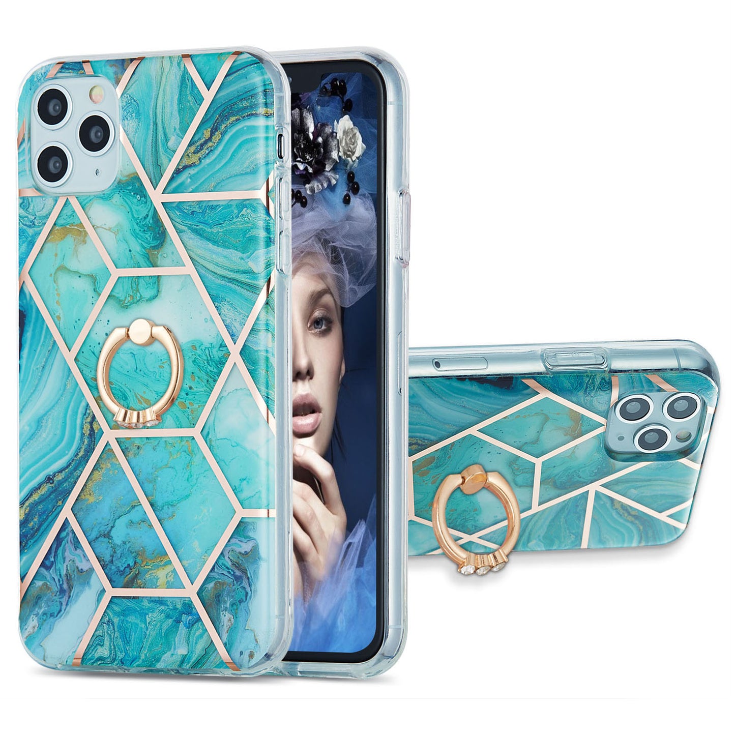 2.0mm TPU Phone Kickstand Cover IMD Electroplating IML Marble Pattern Snap-on Design Case for iPhone 11 Pro 5.8 inch