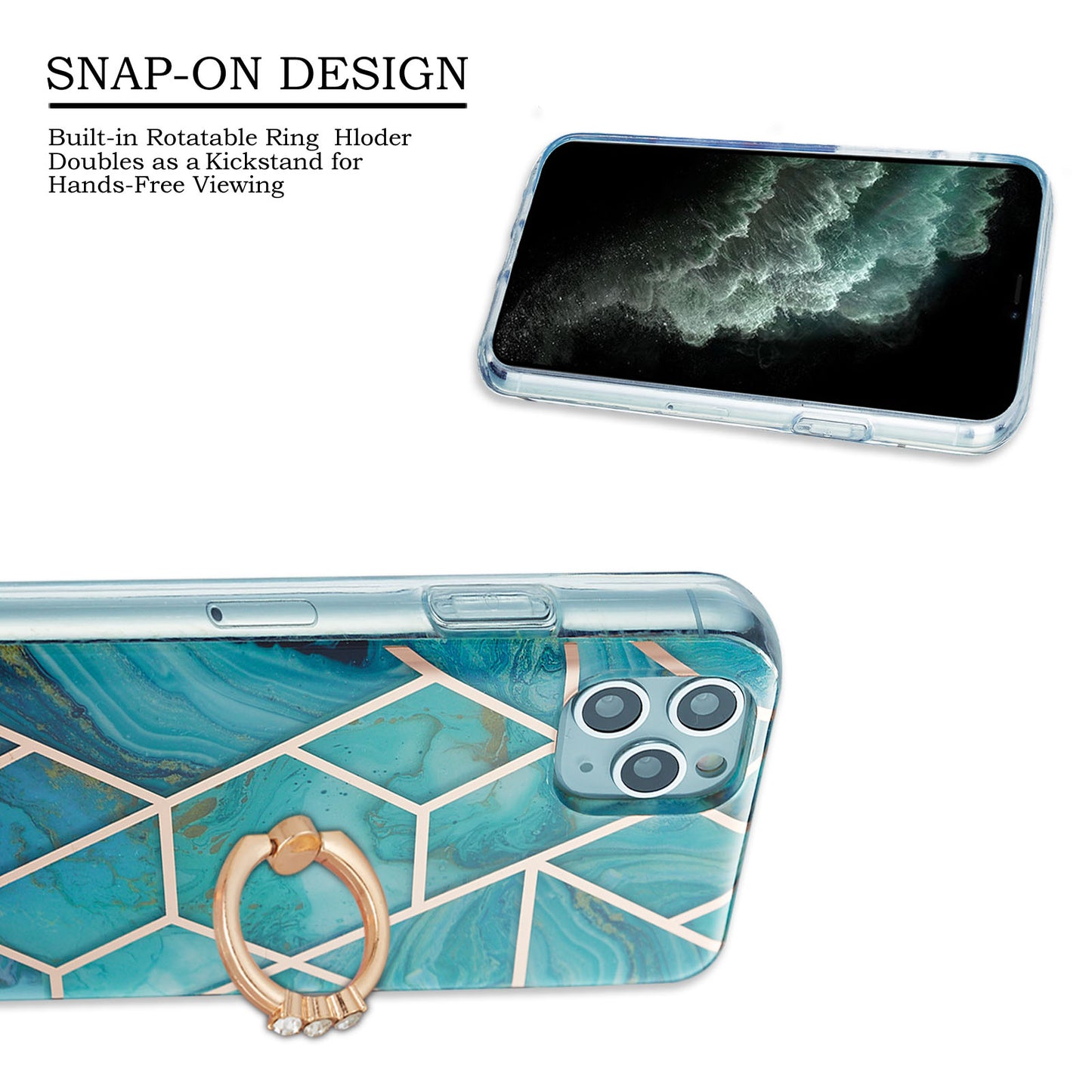 2.0mm TPU Phone Kickstand Cover IMD Electroplating IML Marble Pattern Snap-on Design Case for iPhone 11 Pro 5.8 inch