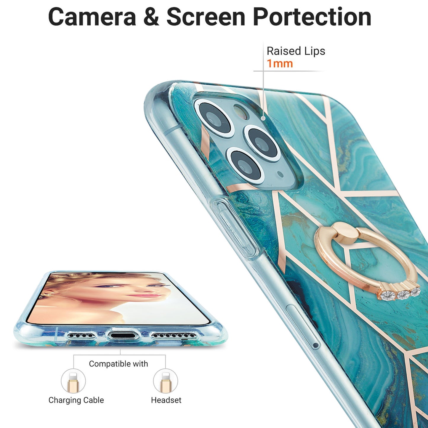 2.0mm TPU Phone Kickstand Cover IMD Electroplating IML Marble Pattern Snap-on Design Case for iPhone 11 Pro 5.8 inch