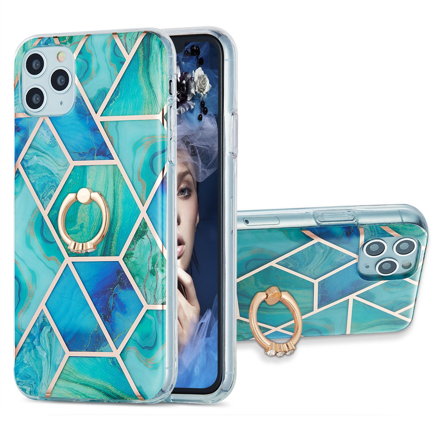 2.0mm TPU Phone Kickstand Cover IMD Electroplating IML Marble Pattern Snap-on Design Case for iPhone 11 Pro 5.8 inch