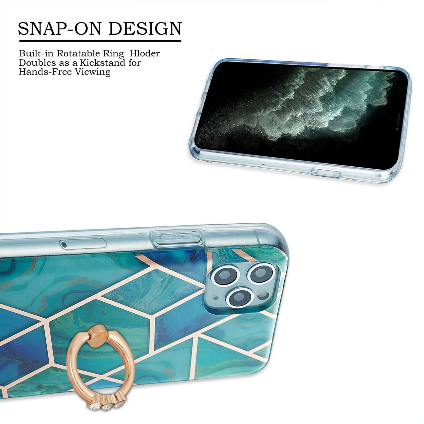 2.0mm TPU Phone Kickstand Cover IMD Electroplating IML Marble Pattern Snap-on Design Case for iPhone 11 Pro 5.8 inch