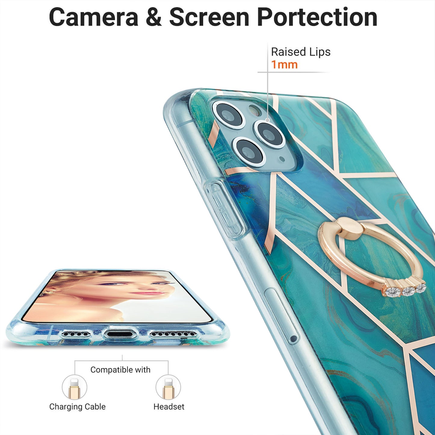 2.0mm TPU Phone Kickstand Cover IMD Electroplating IML Marble Pattern Snap-on Design Case for iPhone 11 Pro 5.8 inch
