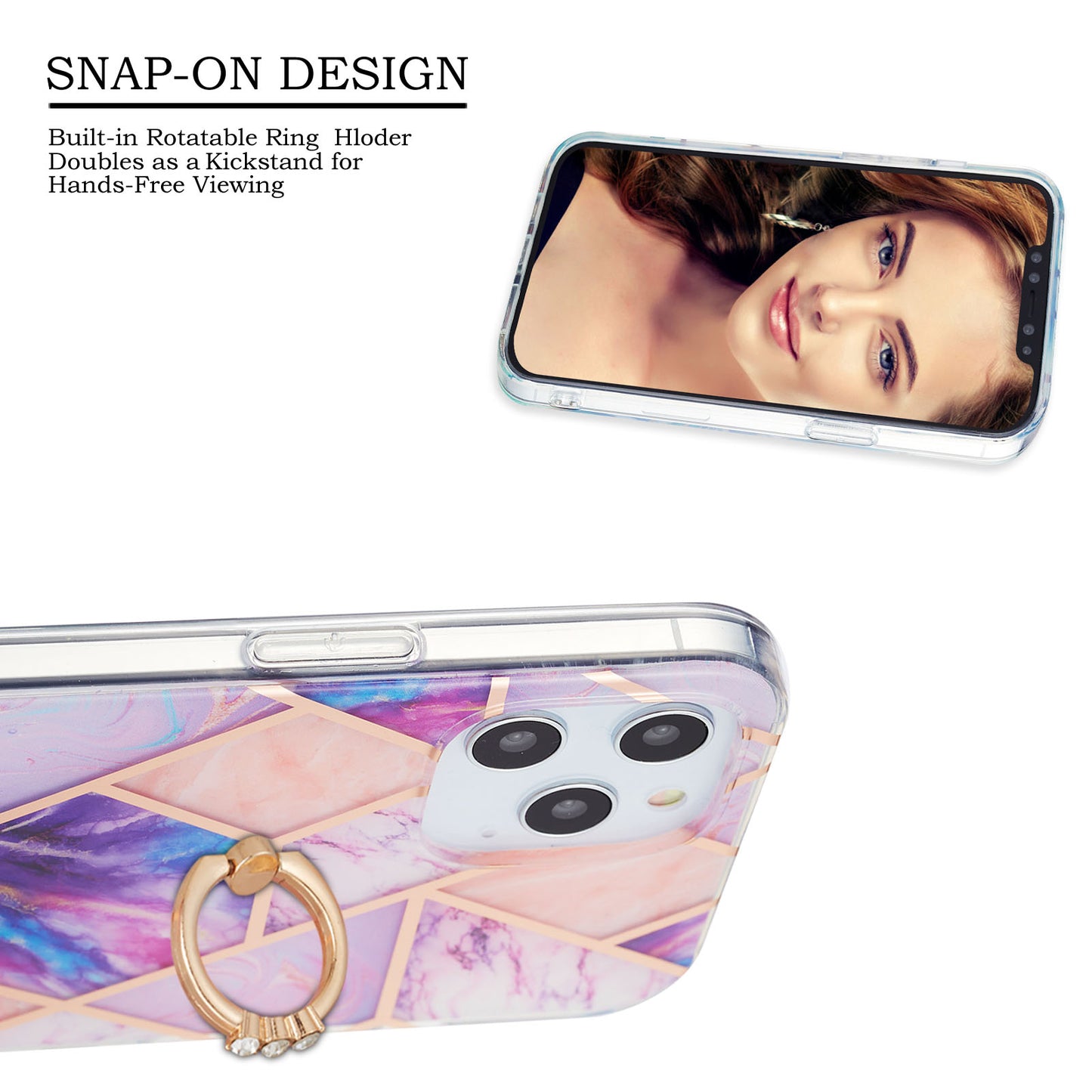 2.0mm TPU Phone Kickstand Cover IMD Electroplating IML Marble Pattern Snap-on Design Case for iPhone 11 Pro 5.8 inch