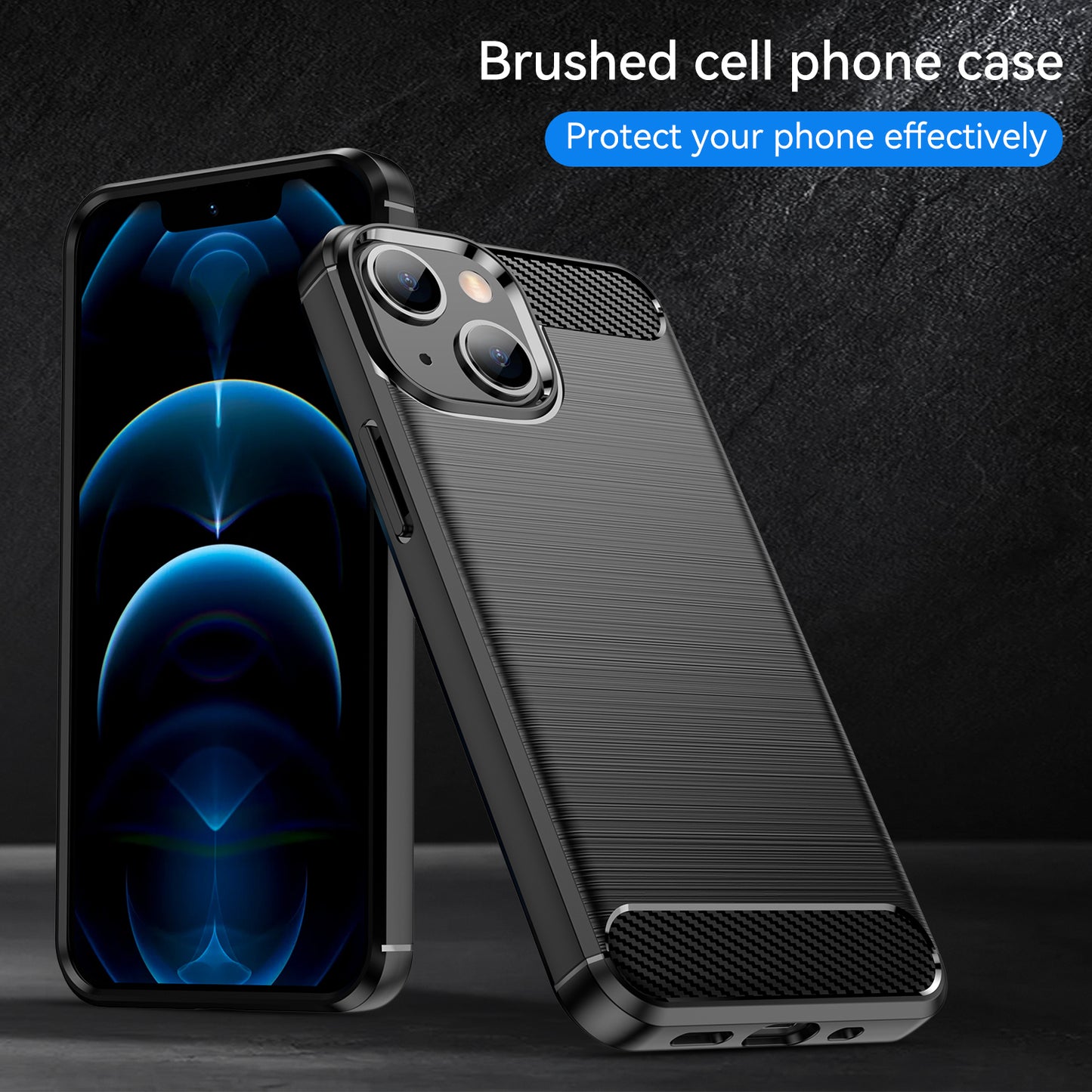 1.8mm Flexible TPU Anti-Scratch Carbon Fiber Brushed Protective Cover Phone Back Case for iPhone 13 6.1 inch