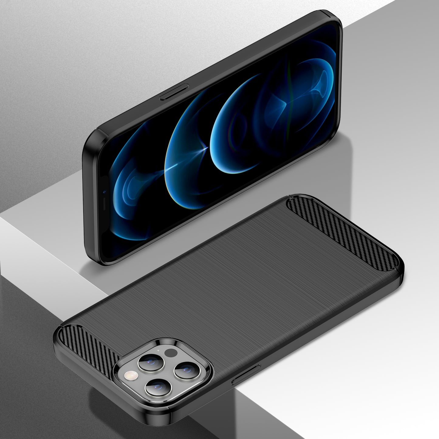 1.8mm Fingerprint-resistant Carbon Fiber Brushed Texture Back Case Flexible TPU Cover for iPhone 12 Pro Max 6.7 inch