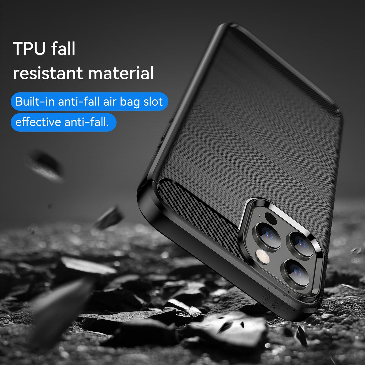 1.8mm Fingerprint-resistant Carbon Fiber Brushed Texture Back Case Flexible TPU Cover for iPhone 12 Pro Max 6.7 inch