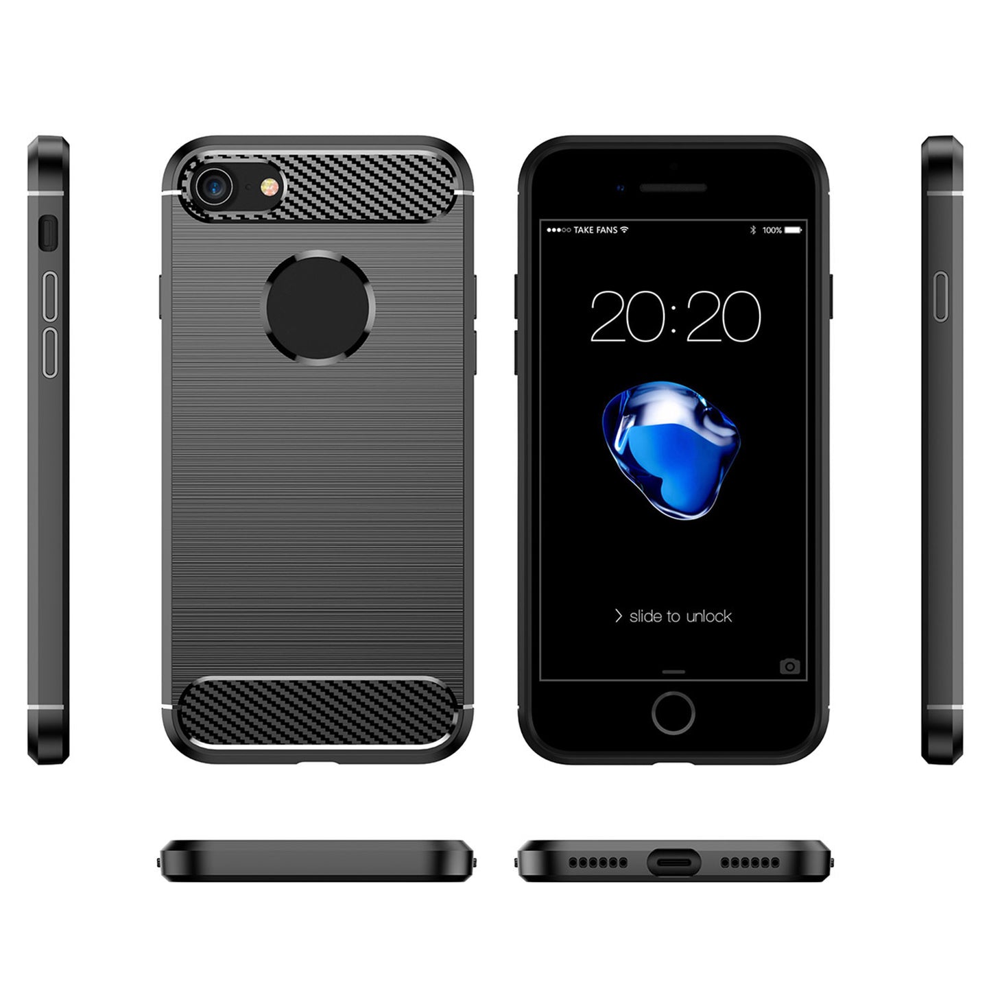 1.8mm Carbon Fiber Texture TPU Case Brushed Surface Phone Protective Cover for iPhone 8/7