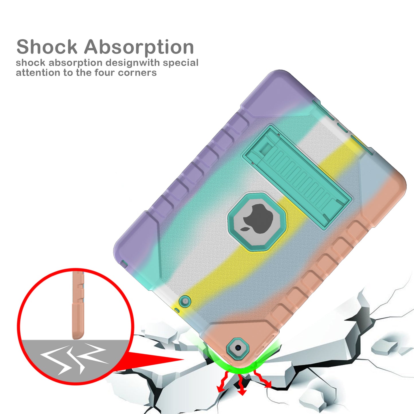 For iPad 10.2 (2021)/(2020)/(2019) Rainbow Design Tablet Cover Anti-fall Protection PC + Silicone Hybrid Case with Kickstand