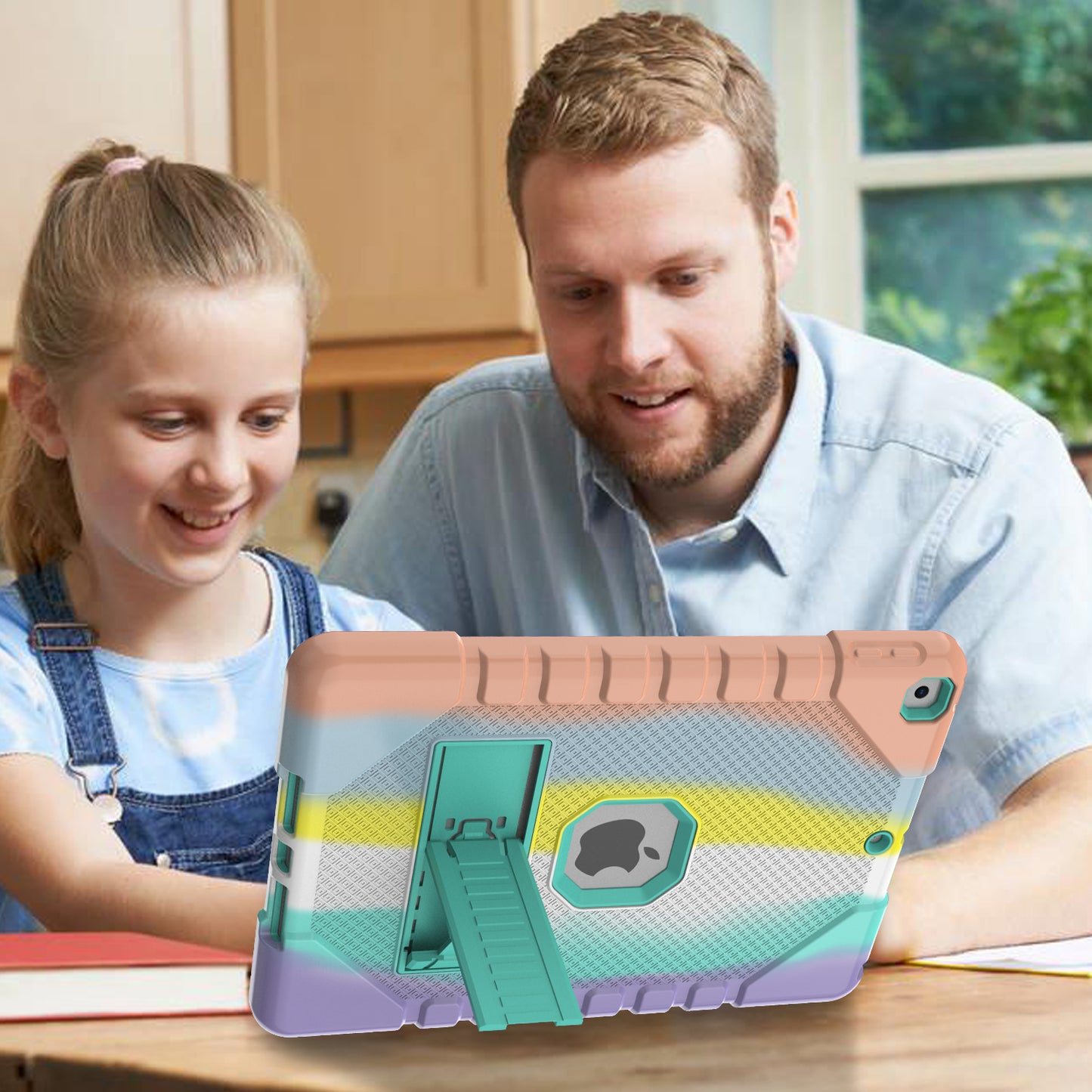 For iPad 10.2 (2021)/(2020)/(2019) Rainbow Design Tablet Cover Anti-fall Protection PC + Silicone Hybrid Case with Kickstand