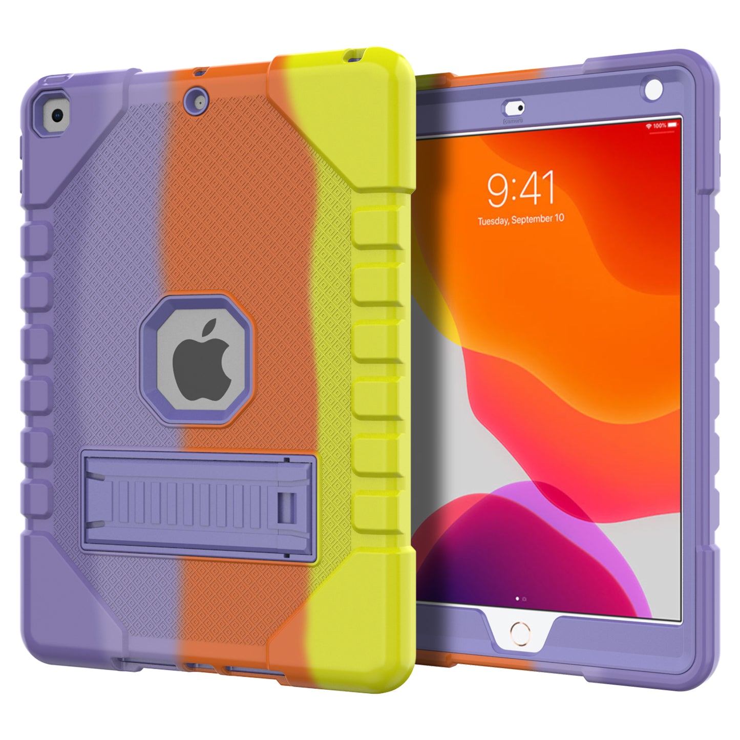 For iPad 10.2 (2021)/(2020)/(2019) Rainbow Design Tablet Cover Anti-fall Protection PC + Silicone Hybrid Case with Kickstand