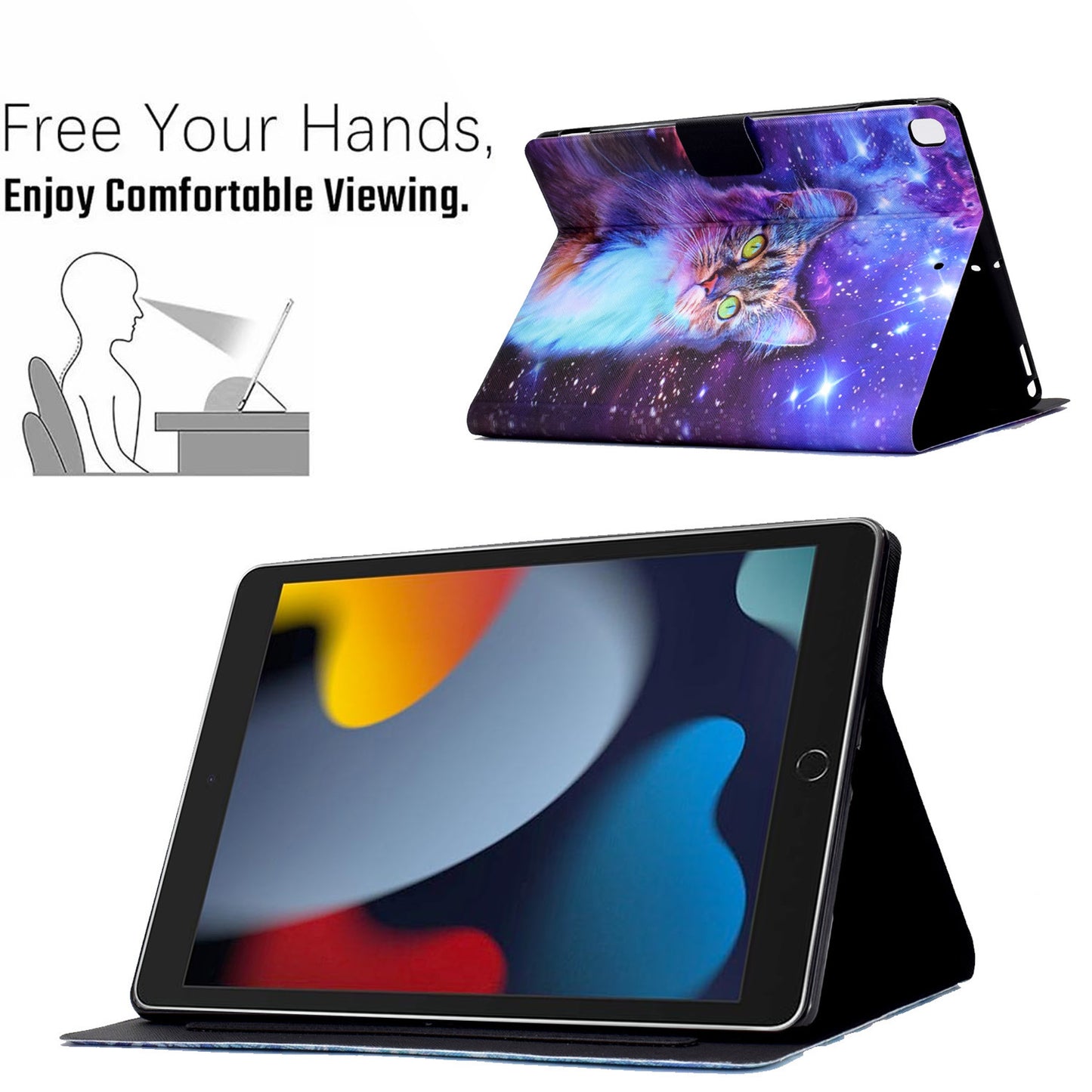 For iPad 10.2 (2021)/(2019)/(2020)/iPad Pro 10.5 (2017)/iPad Air 10.5 (2019) Pattern Printing PU Leather Tablet Case Cover Card Holder Stand Shell