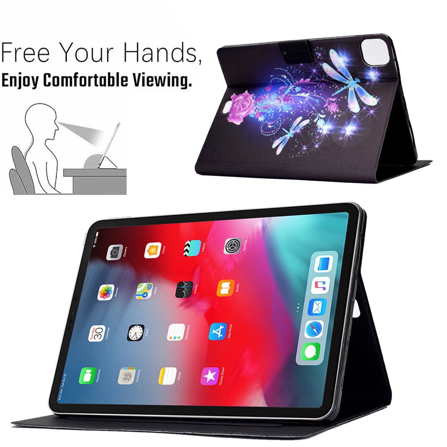 For iPad Pro 11-inch (2018)/(2020)/(2021)/iPad Air (2020)/Air (2022) Card Holder PU Leather Tablet Case Stand Pattern Printing Protective Cover