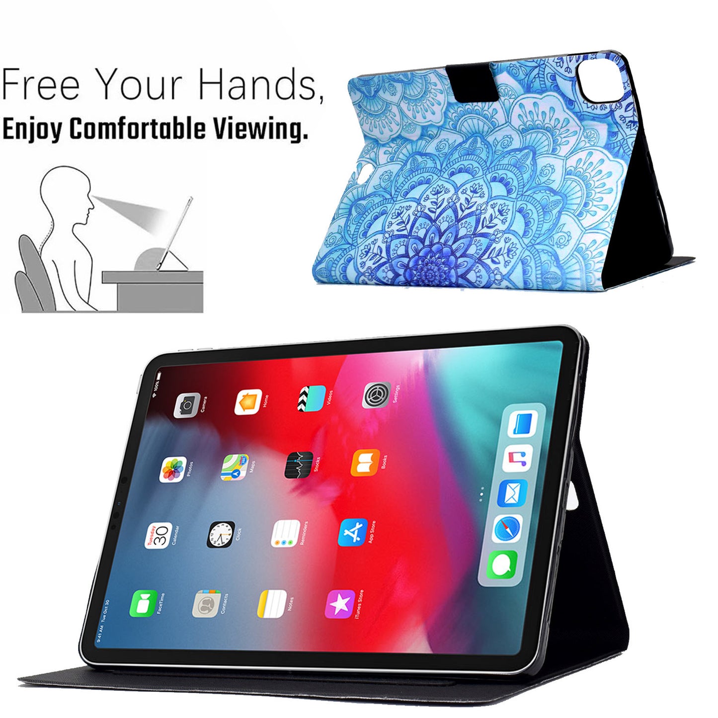 For iPad Pro 11-inch (2018)/(2020)/(2021)/iPad Air (2020)/Air (2022) Card Holder PU Leather Tablet Case Stand Pattern Printing Protective Cover