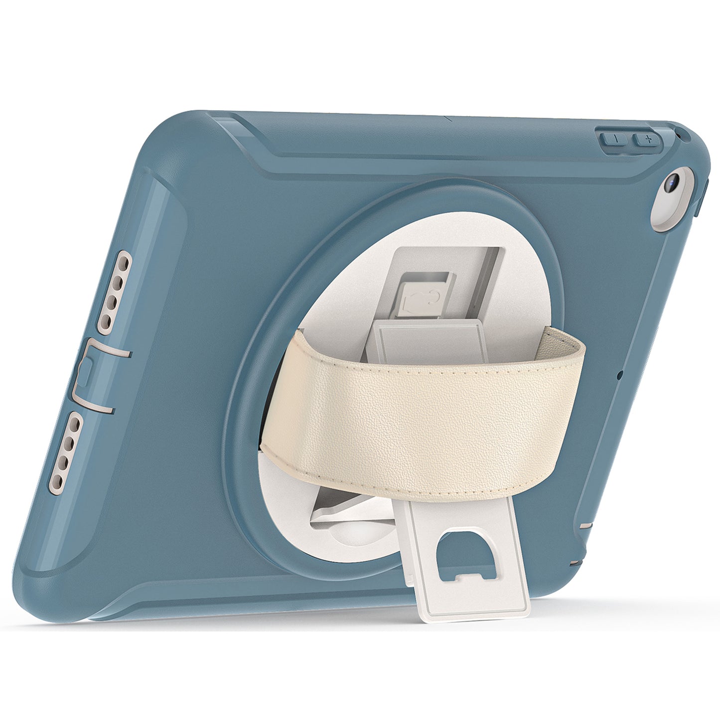 For iPad mini (2019) 7.9 inch/iPad mini 4 Rotary Kickstand PC + Silicone Hybrid Cover Anti-drop Tablet Case with Hand Strap