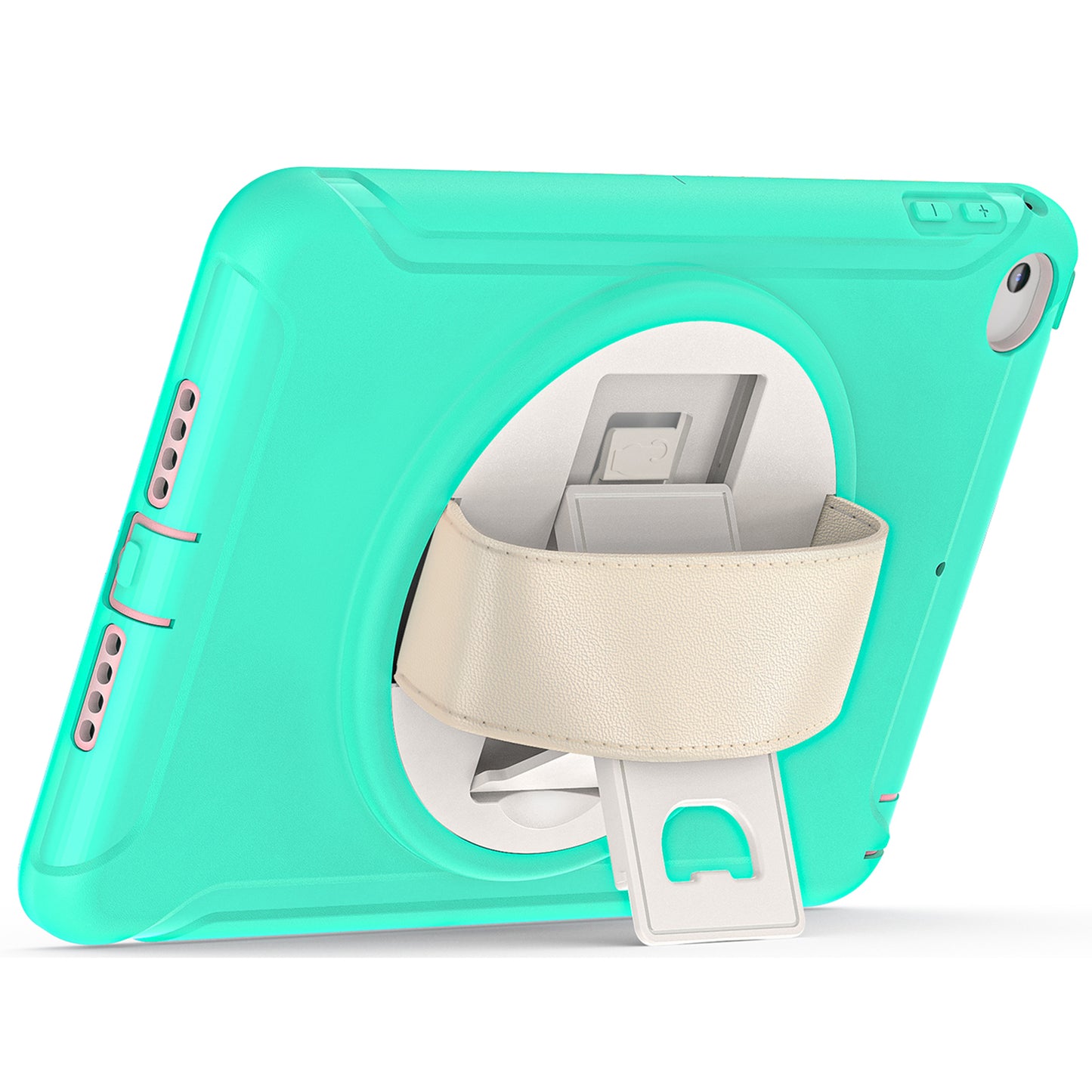 For iPad mini (2019) 7.9 inch/iPad mini 4 Rotary Kickstand PC + Silicone Hybrid Cover Anti-drop Tablet Case with Hand Strap