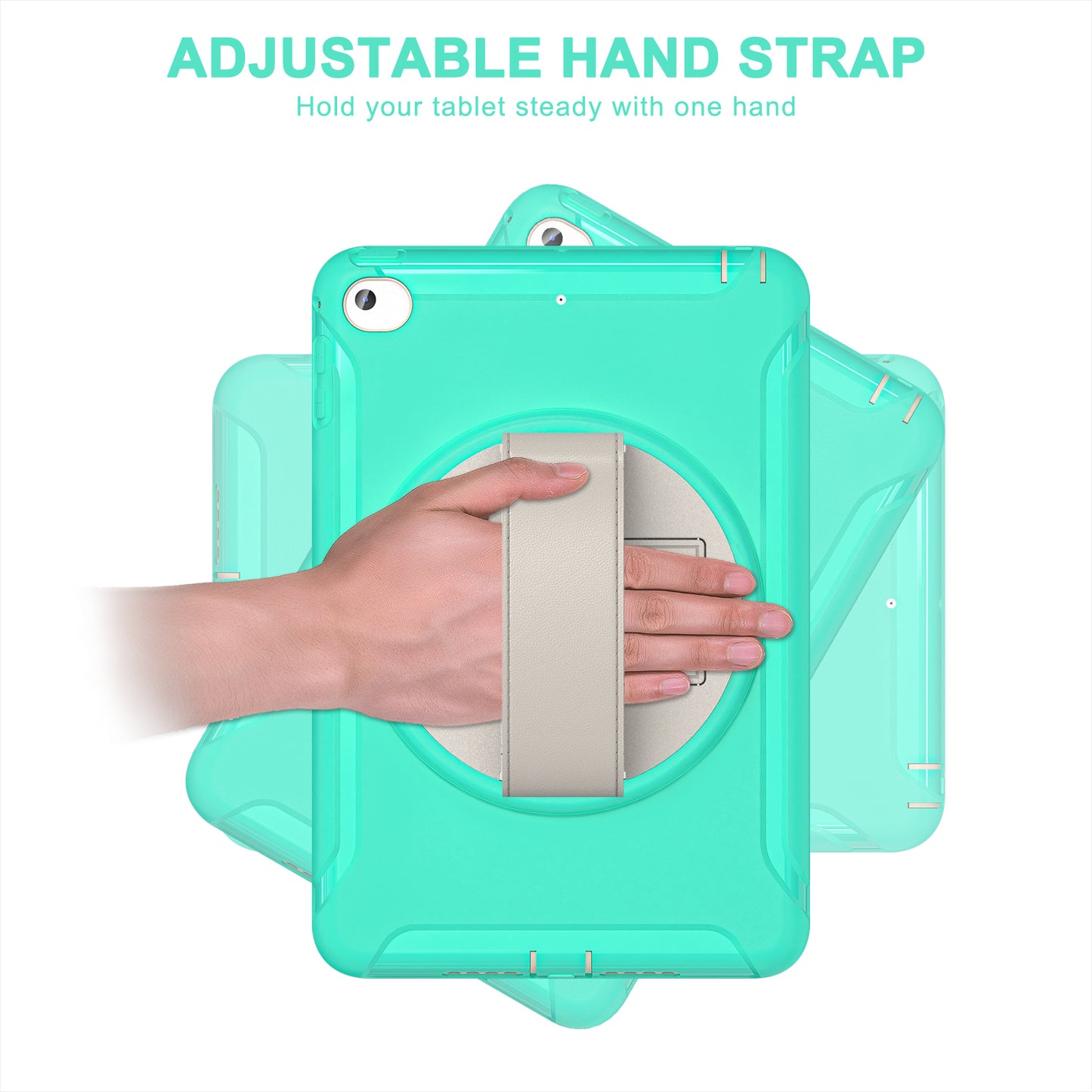 For iPad mini (2019) 7.9 inch/iPad mini 4 Rotary Kickstand PC + Silicone Hybrid Cover Anti-drop Tablet Case with Hand Strap
