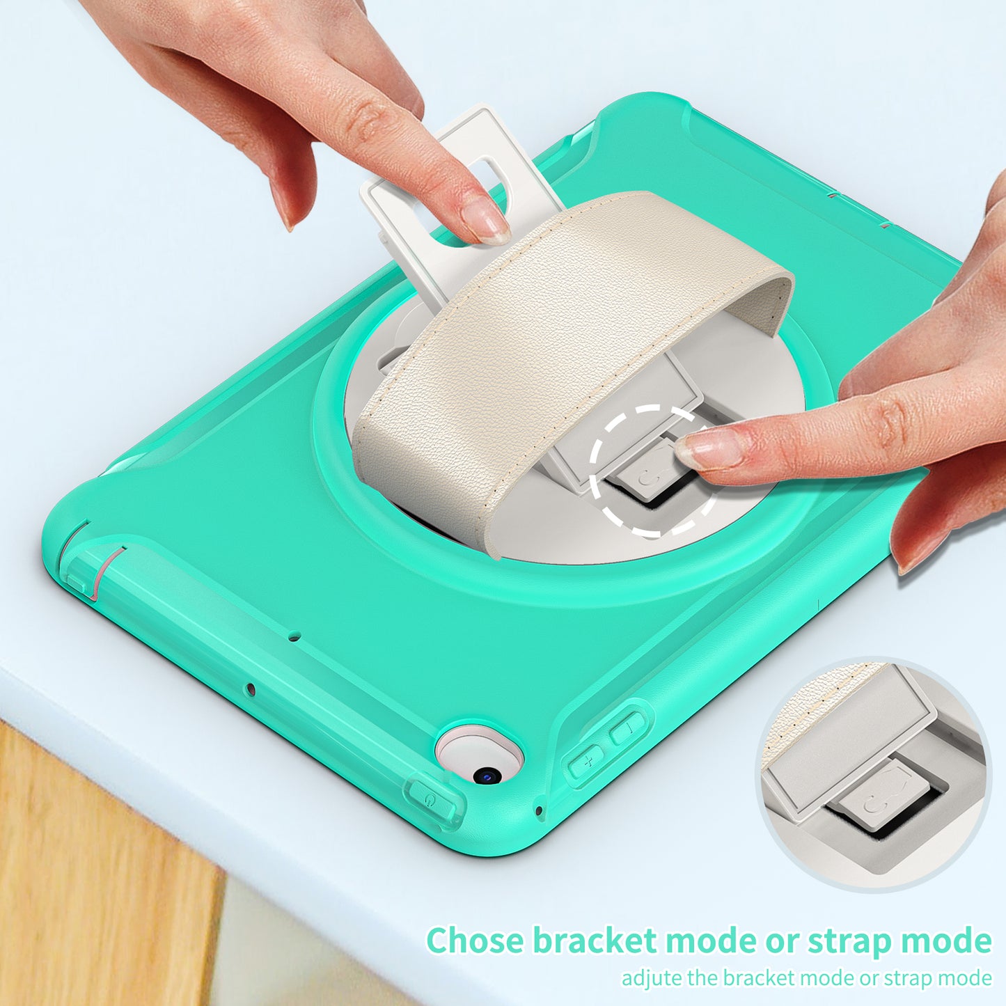 For iPad mini (2019) 7.9 inch/iPad mini 4 Rotary Kickstand PC + Silicone Hybrid Cover Anti-drop Tablet Case with Hand Strap