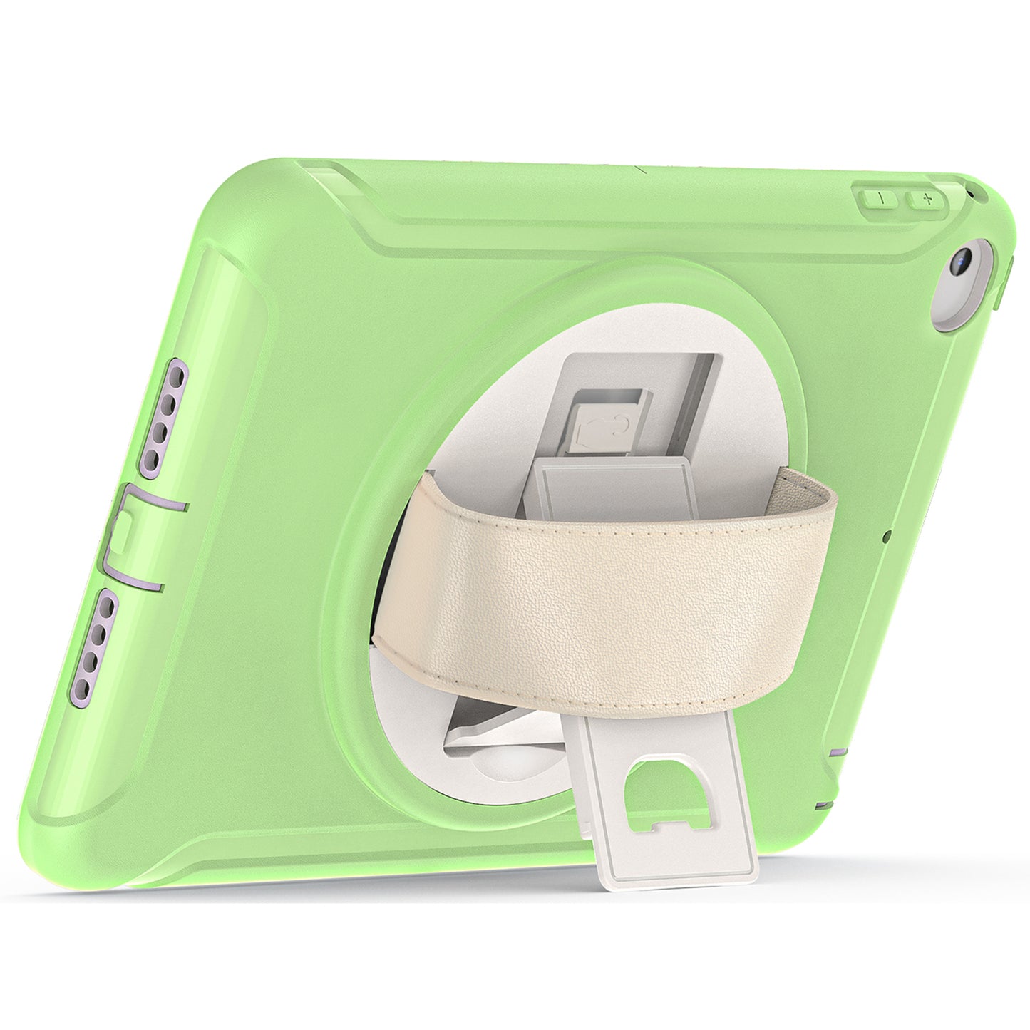 For iPad mini (2019) 7.9 inch/iPad mini 4 Rotary Kickstand PC + Silicone Hybrid Cover Anti-drop Tablet Case with Hand Strap