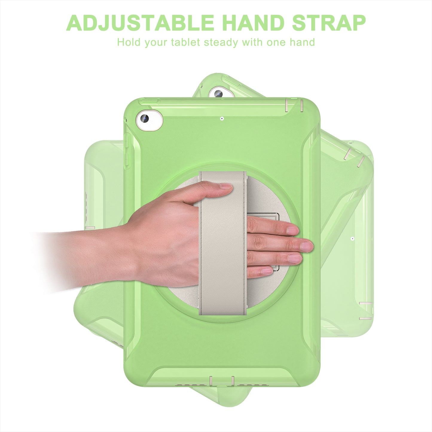 For iPad mini (2019) 7.9 inch/iPad mini 4 Rotary Kickstand PC + Silicone Hybrid Cover Anti-drop Tablet Case with Hand Strap