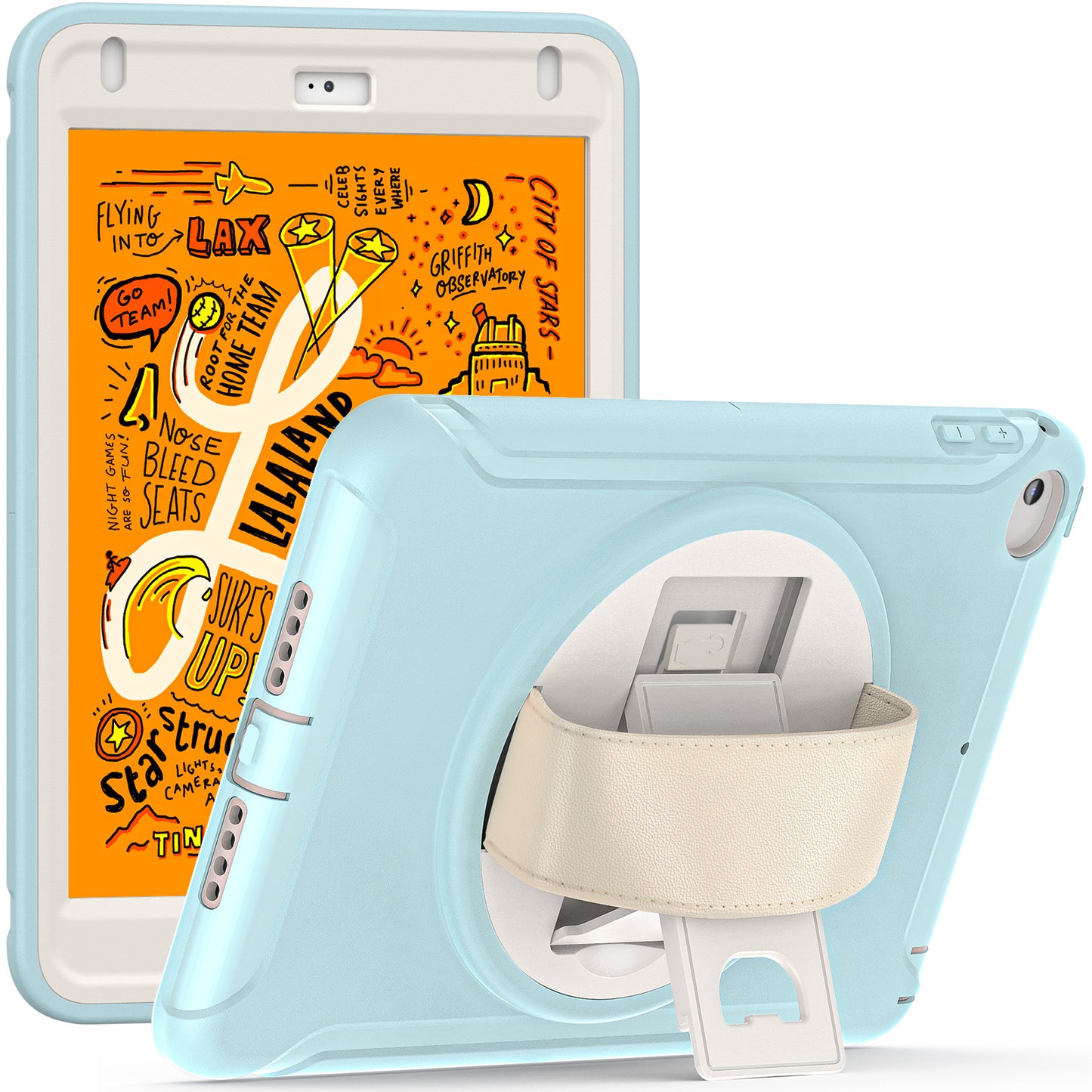For iPad mini (2019) 7.9 inch/iPad mini 4 Rotary Kickstand PC + Silicone Hybrid Cover Anti-drop Tablet Case with Hand Strap