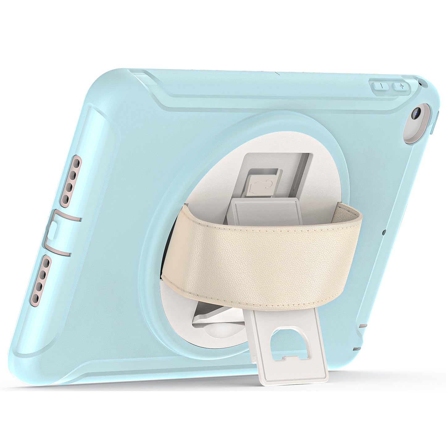 For iPad mini (2019) 7.9 inch/iPad mini 4 Rotary Kickstand PC + Silicone Hybrid Cover Anti-drop Tablet Case with Hand Strap