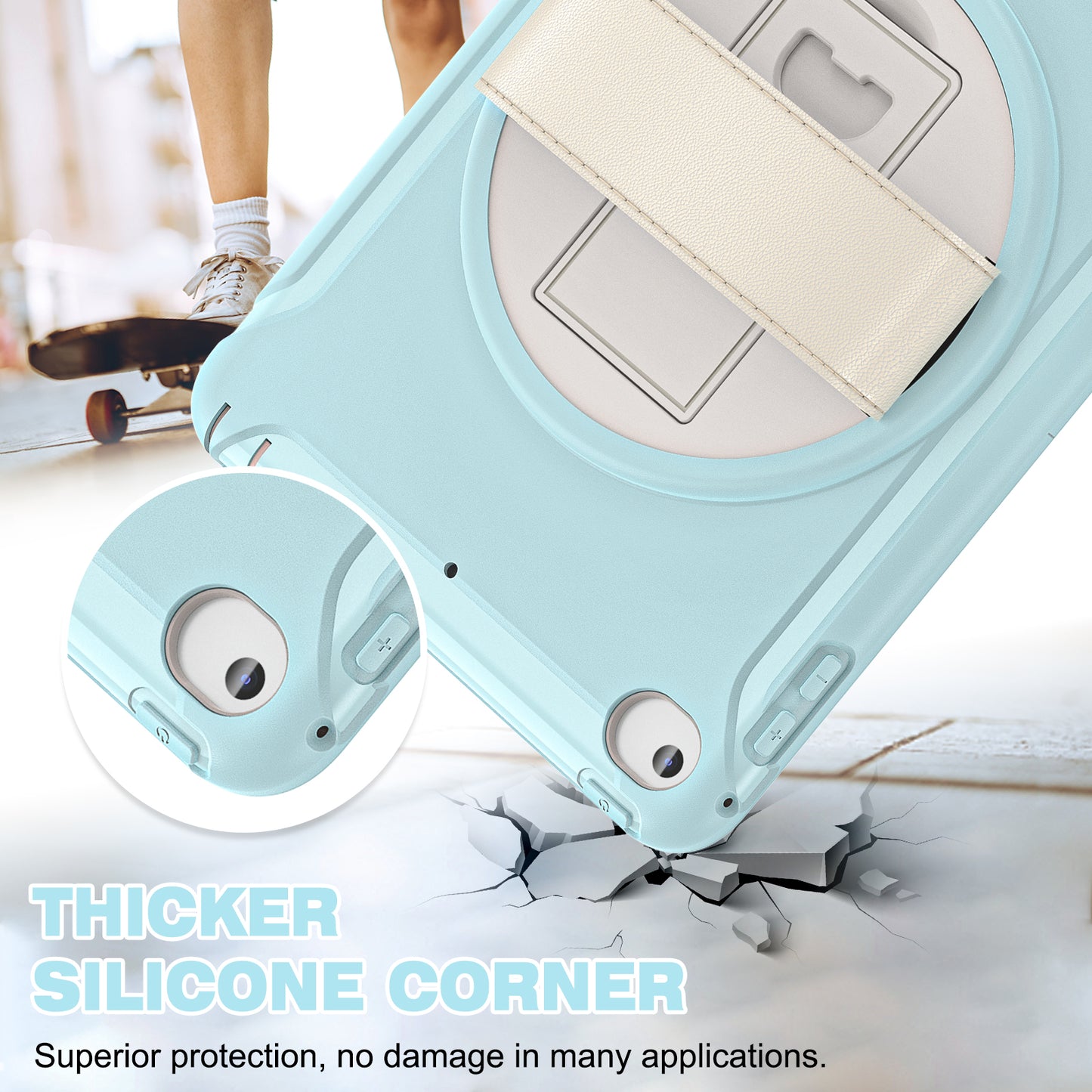 For iPad mini (2019) 7.9 inch/iPad mini 4 Rotary Kickstand PC + Silicone Hybrid Cover Anti-drop Tablet Case with Hand Strap