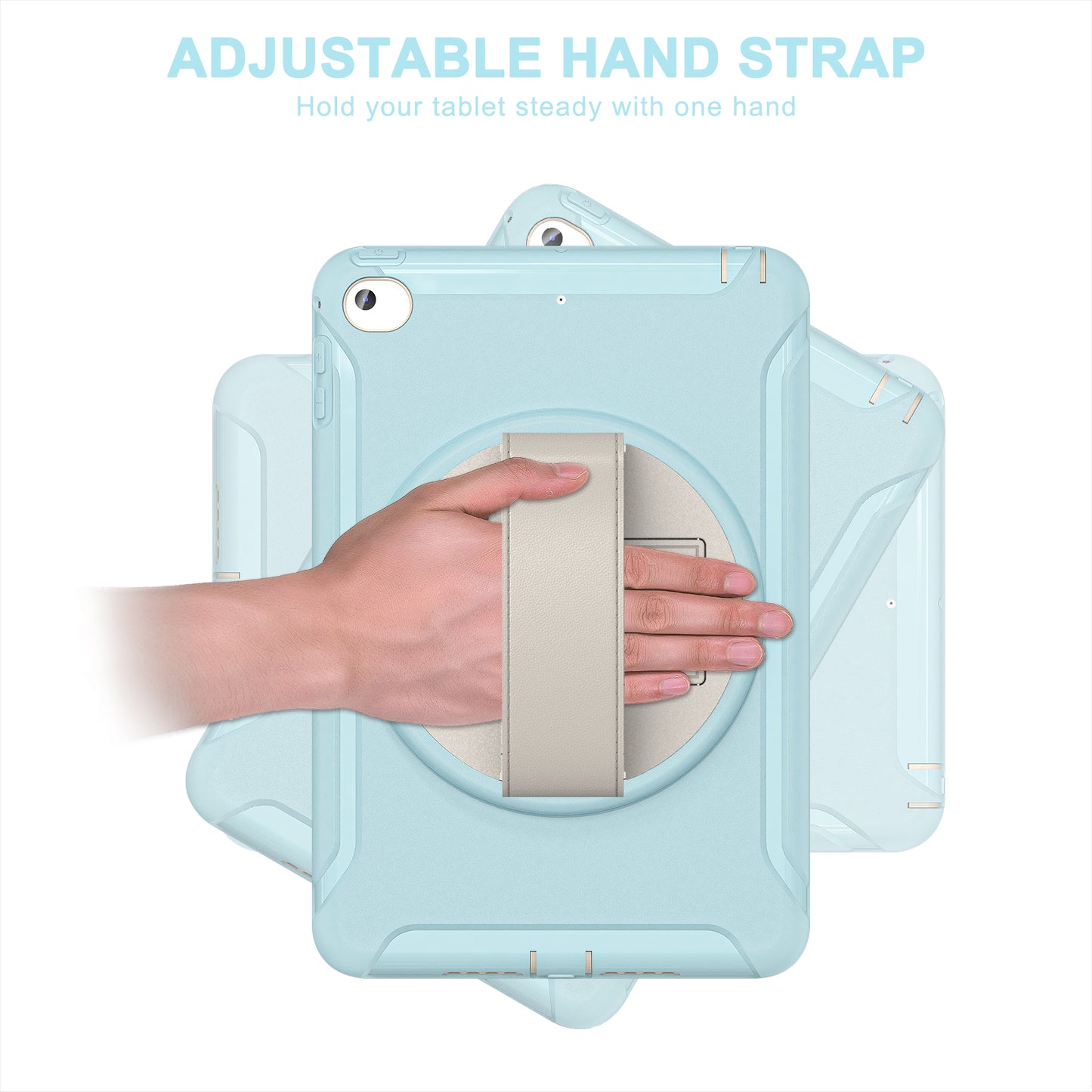 For iPad mini (2019) 7.9 inch/iPad mini 4 Rotary Kickstand PC + Silicone Hybrid Cover Anti-drop Tablet Case with Hand Strap