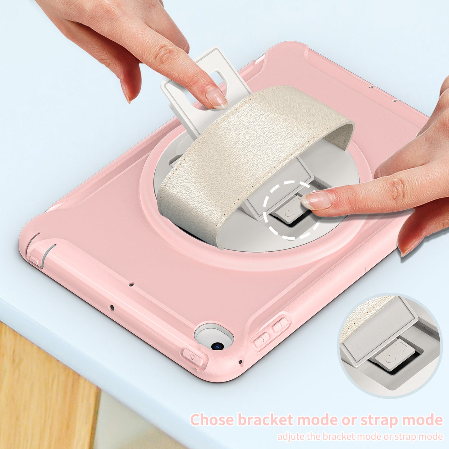 For iPad mini (2019) 7.9 inch/iPad mini 4 Rotary Kickstand PC + Silicone Hybrid Cover Anti-drop Tablet Case with Hand Strap