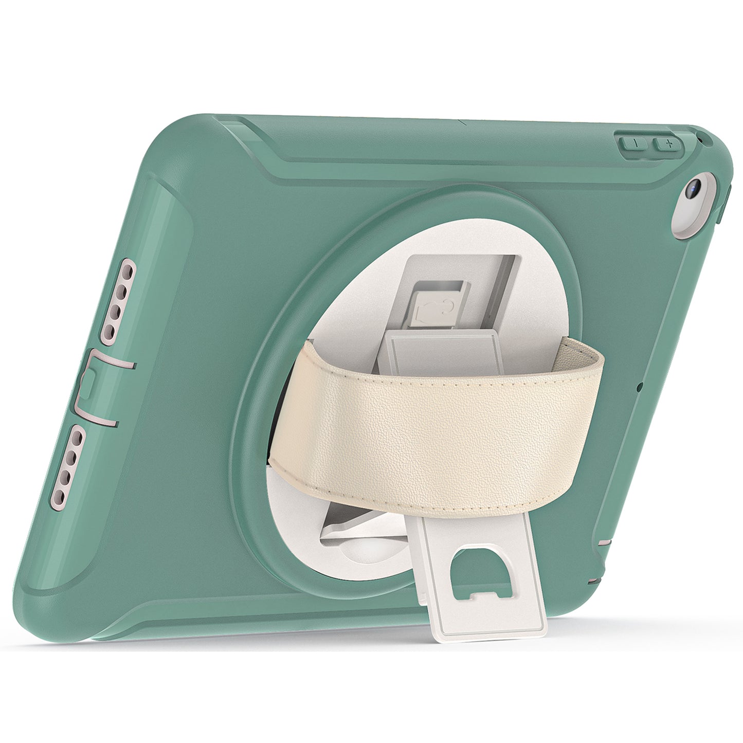 For iPad mini (2019) 7.9 inch/iPad mini 4 Rotary Kickstand PC + Silicone Hybrid Cover Anti-drop Tablet Case with Hand Strap