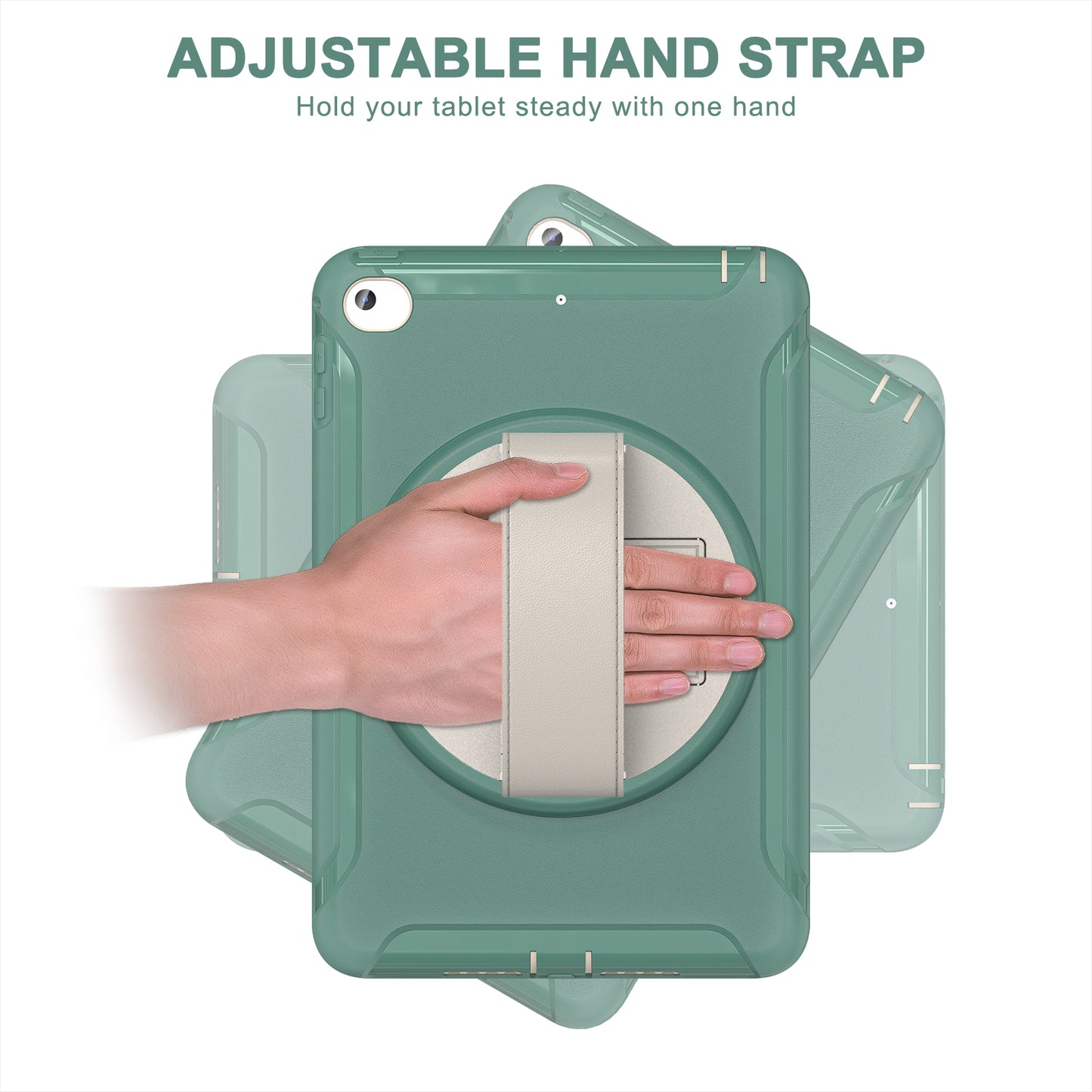 For iPad mini (2019) 7.9 inch/iPad mini 4 Rotary Kickstand PC + Silicone Hybrid Cover Anti-drop Tablet Case with Hand Strap