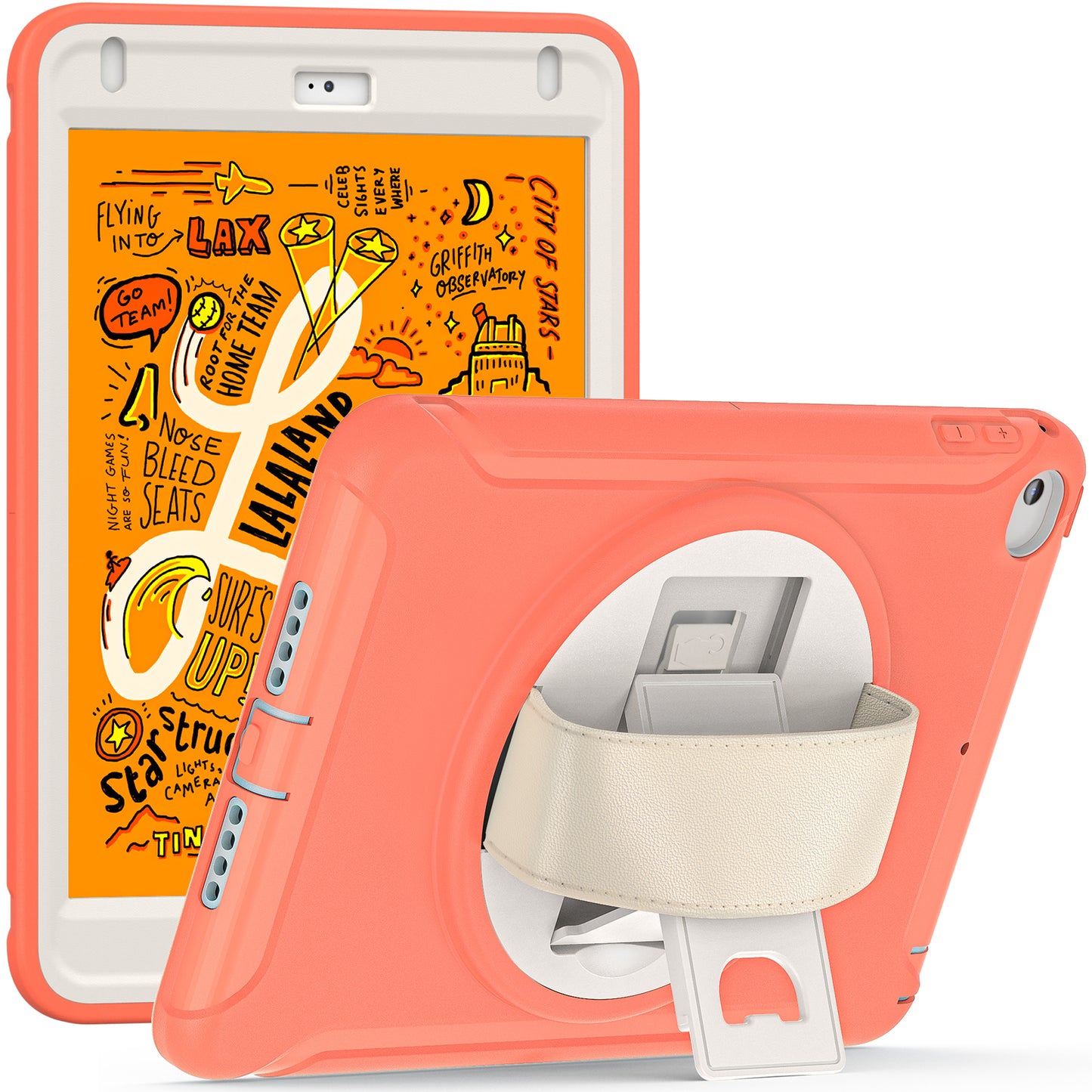 For iPad mini (2019) 7.9 inch/iPad mini 4 Rotary Kickstand PC + Silicone Hybrid Cover Anti-drop Tablet Case with Hand Strap