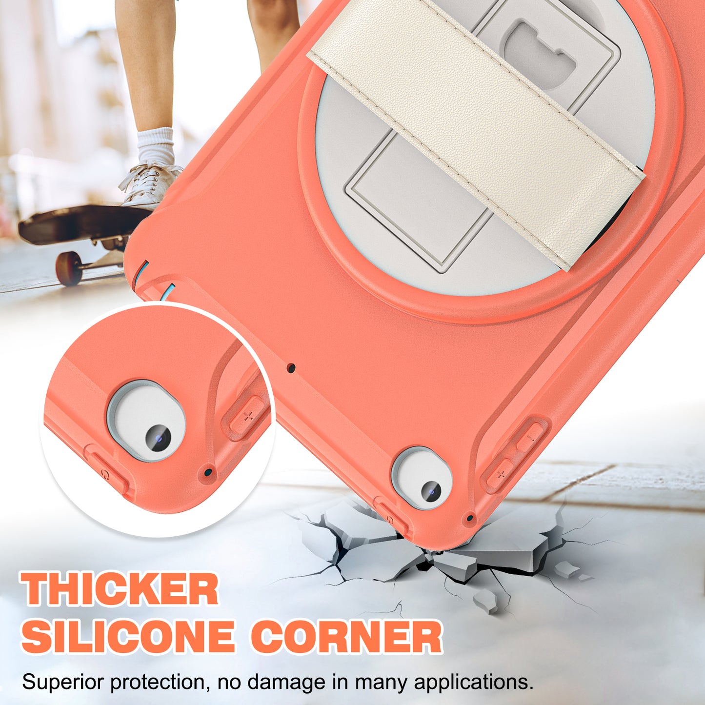 For iPad mini (2019) 7.9 inch/iPad mini 4 Rotary Kickstand PC + Silicone Hybrid Cover Anti-drop Tablet Case with Hand Strap