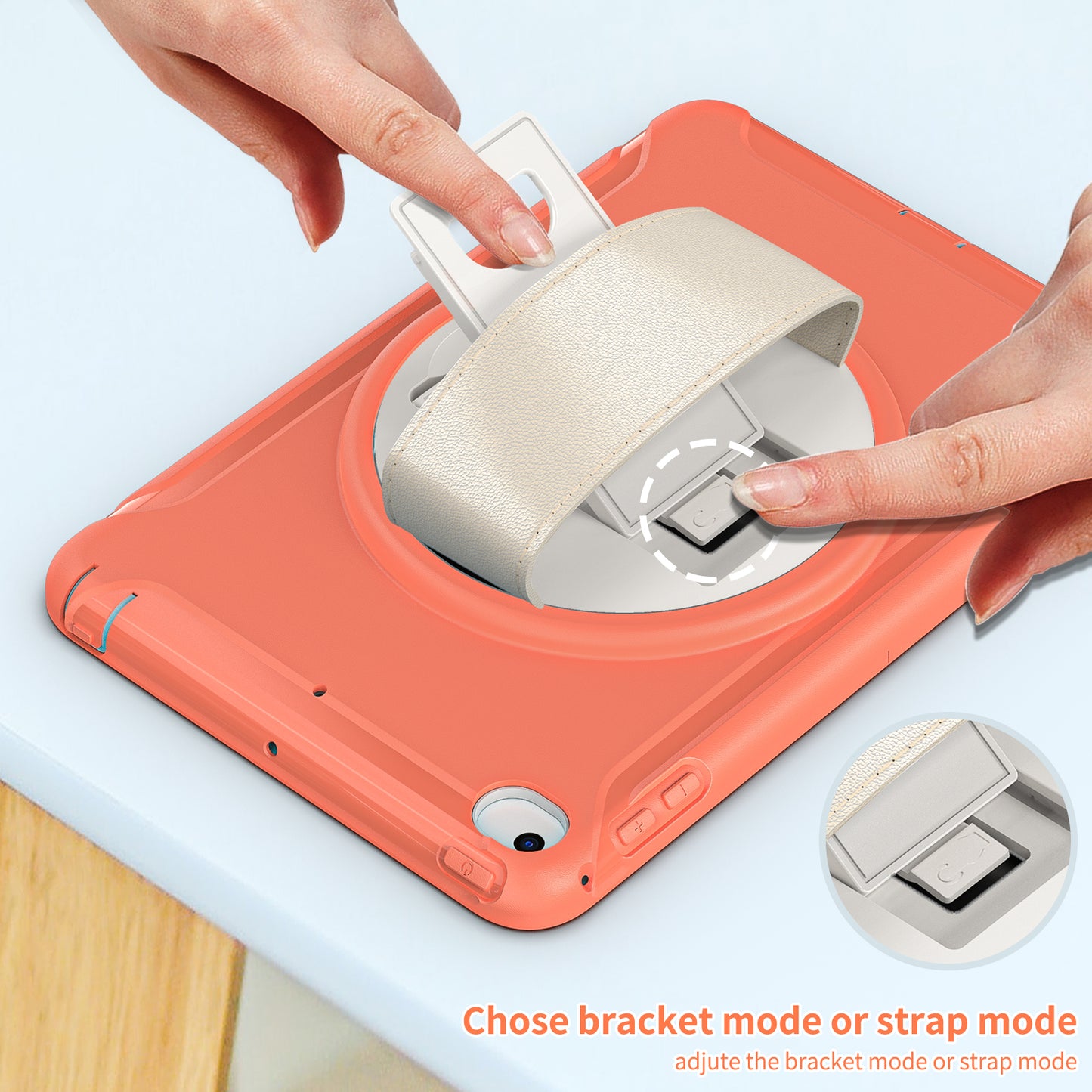 For iPad mini (2019) 7.9 inch/iPad mini 4 Rotary Kickstand PC + Silicone Hybrid Cover Anti-drop Tablet Case with Hand Strap
