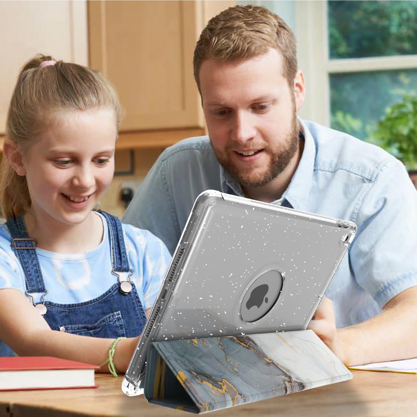 For iPad 10.2 (2021)/(2020)/(2019) Trifold Stand TPU+PU Leather Glittery Sequins Pattern Stylish Tablet Case Cover