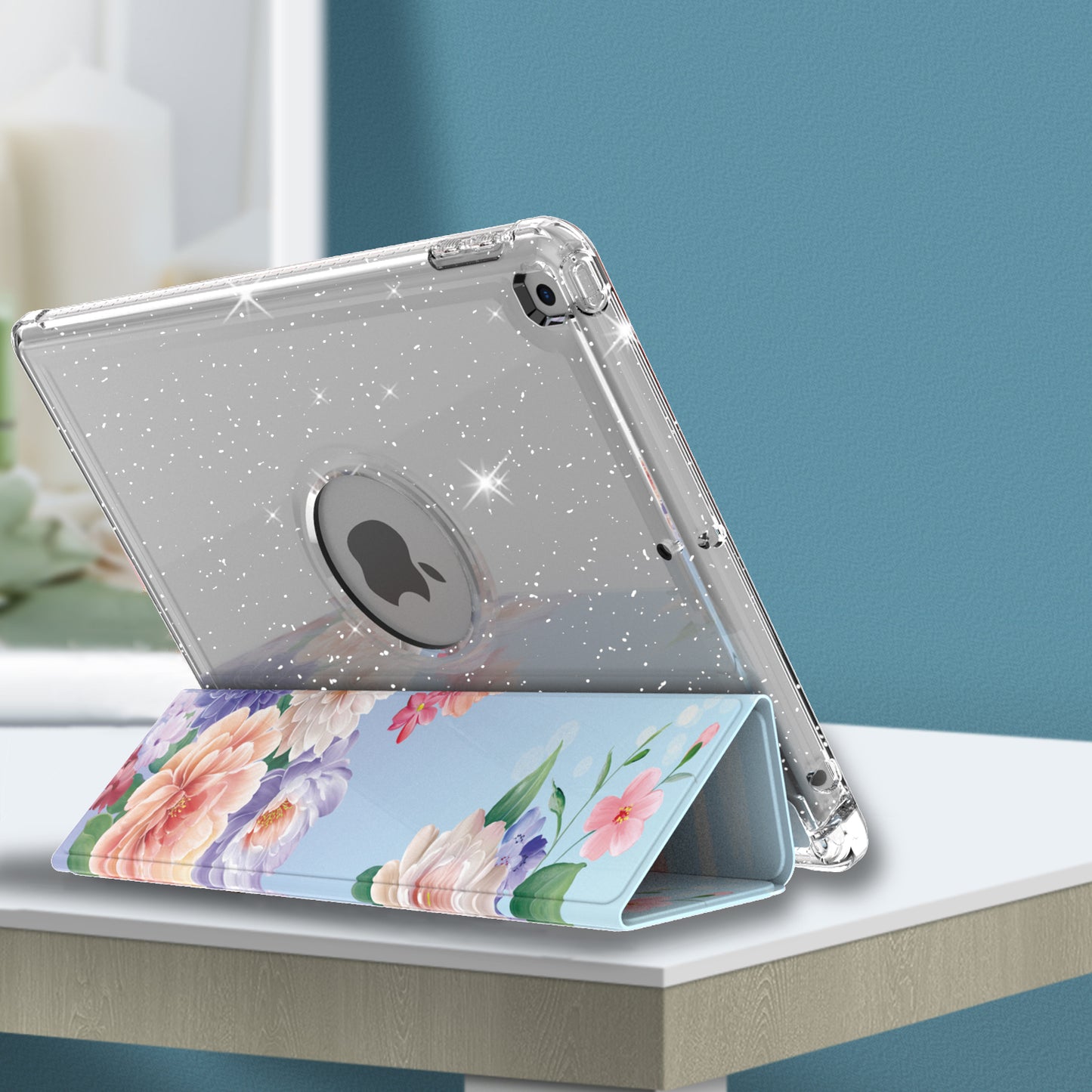 For iPad 10.2 (2021)/(2020)/(2019) Trifold Stand TPU+PU Leather Glittery Sequins Pattern Stylish Tablet Case Cover