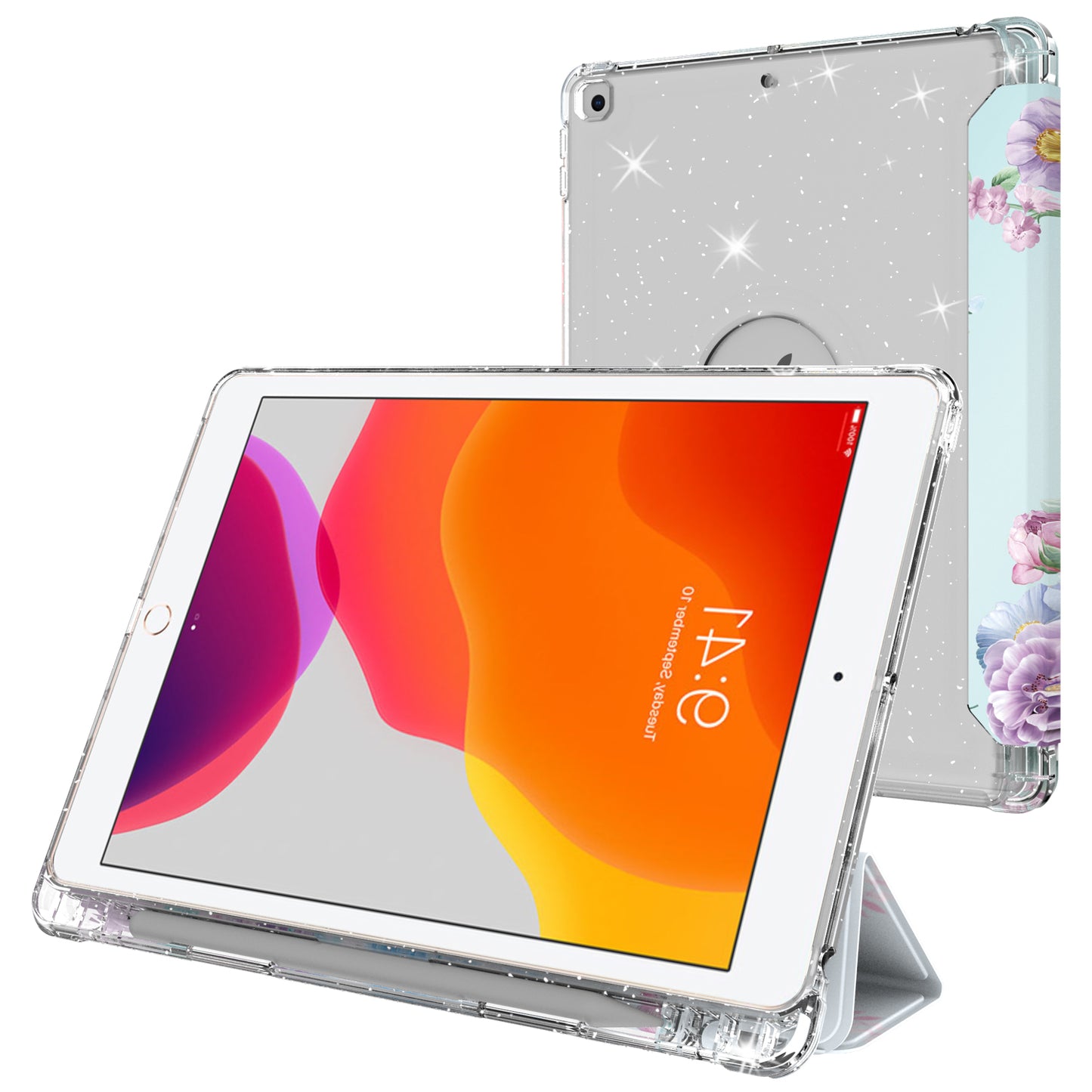 For iPad 10.2 (2021)/(2020)/(2019) Trifold Stand TPU+PU Leather Glittery Sequins Pattern Stylish Tablet Case Cover