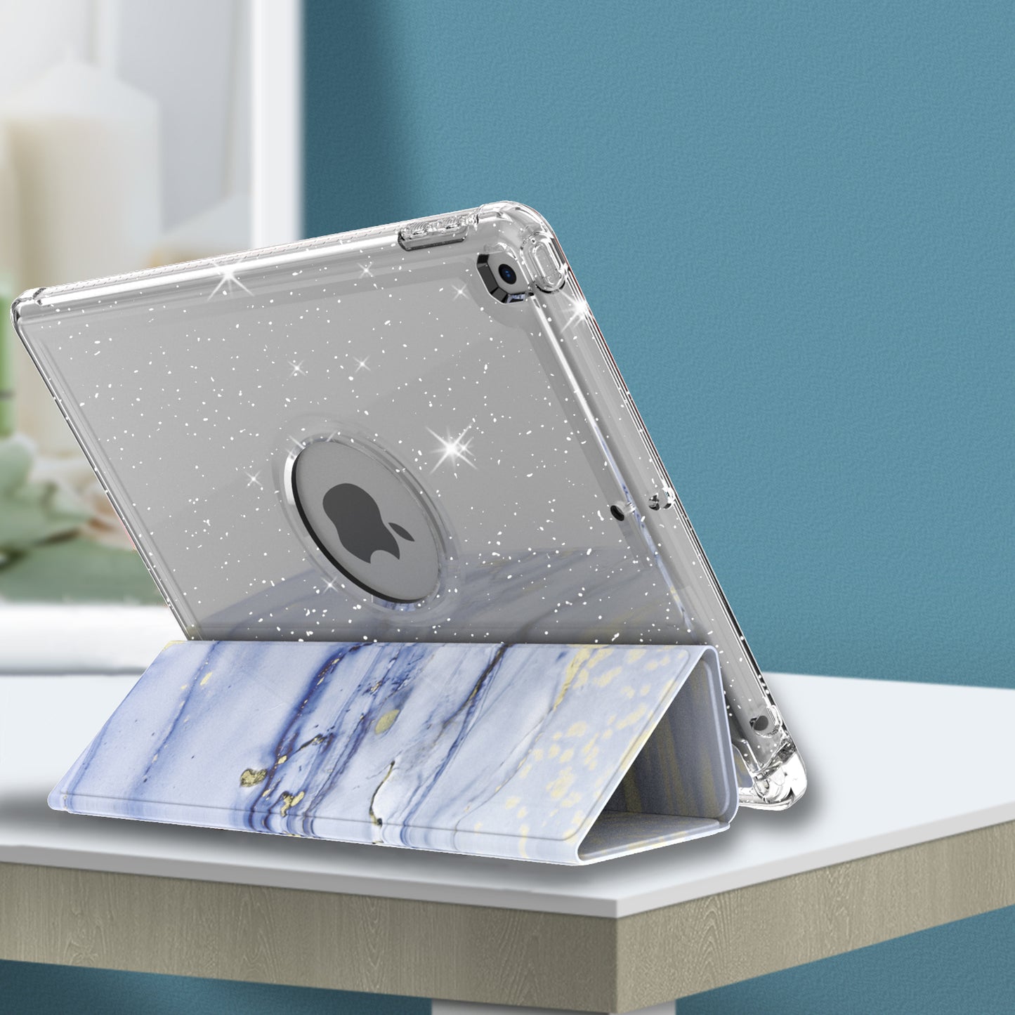 For iPad 10.2 (2021)/(2020)/(2019) Trifold Stand TPU+PU Leather Glittery Sequins Pattern Stylish Tablet Case Cover