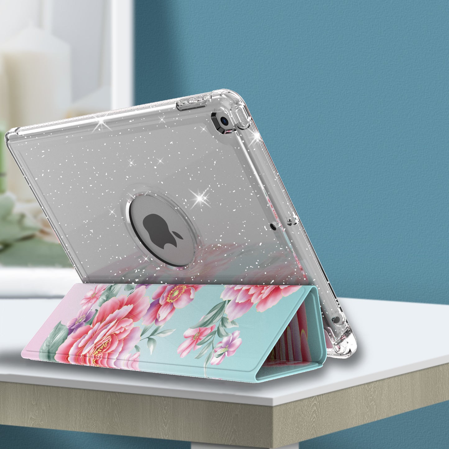 For iPad 10.2 (2021)/(2020)/(2019) Trifold Stand TPU+PU Leather Glittery Sequins Pattern Stylish Tablet Case Cover