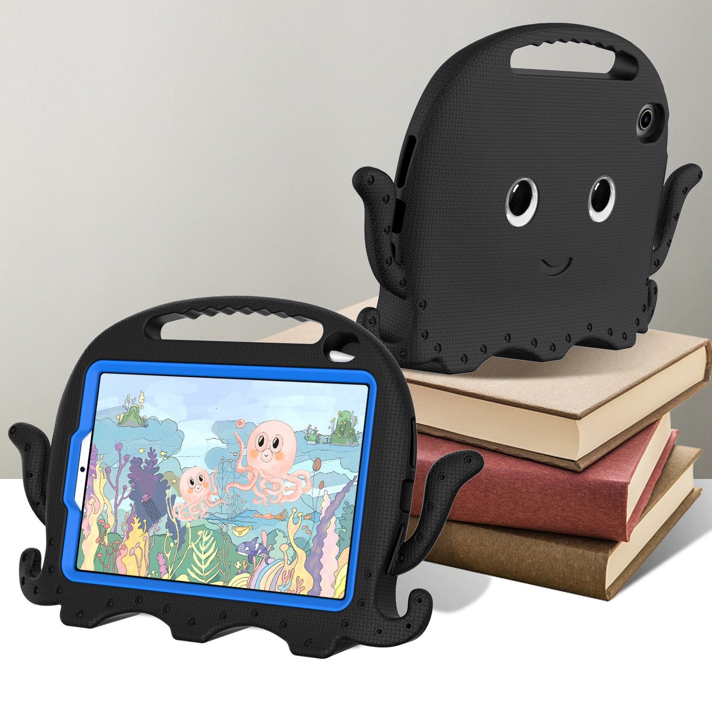 For iPad mini (2021) Cute Octopus Shape EVA Case Pen Slot Design Shockproof Tablet Cover with Handle and Shoulder Strap