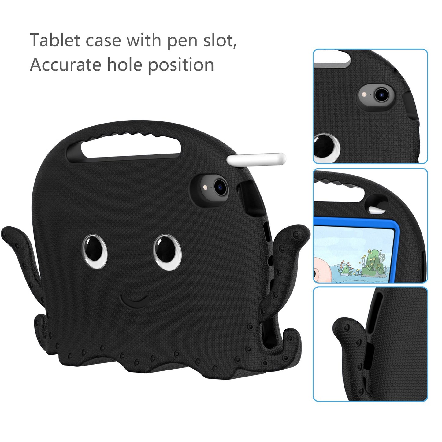 For iPad mini (2021) Cute Octopus Shape EVA Case Pen Slot Design Shockproof Tablet Cover with Handle and Shoulder Strap
