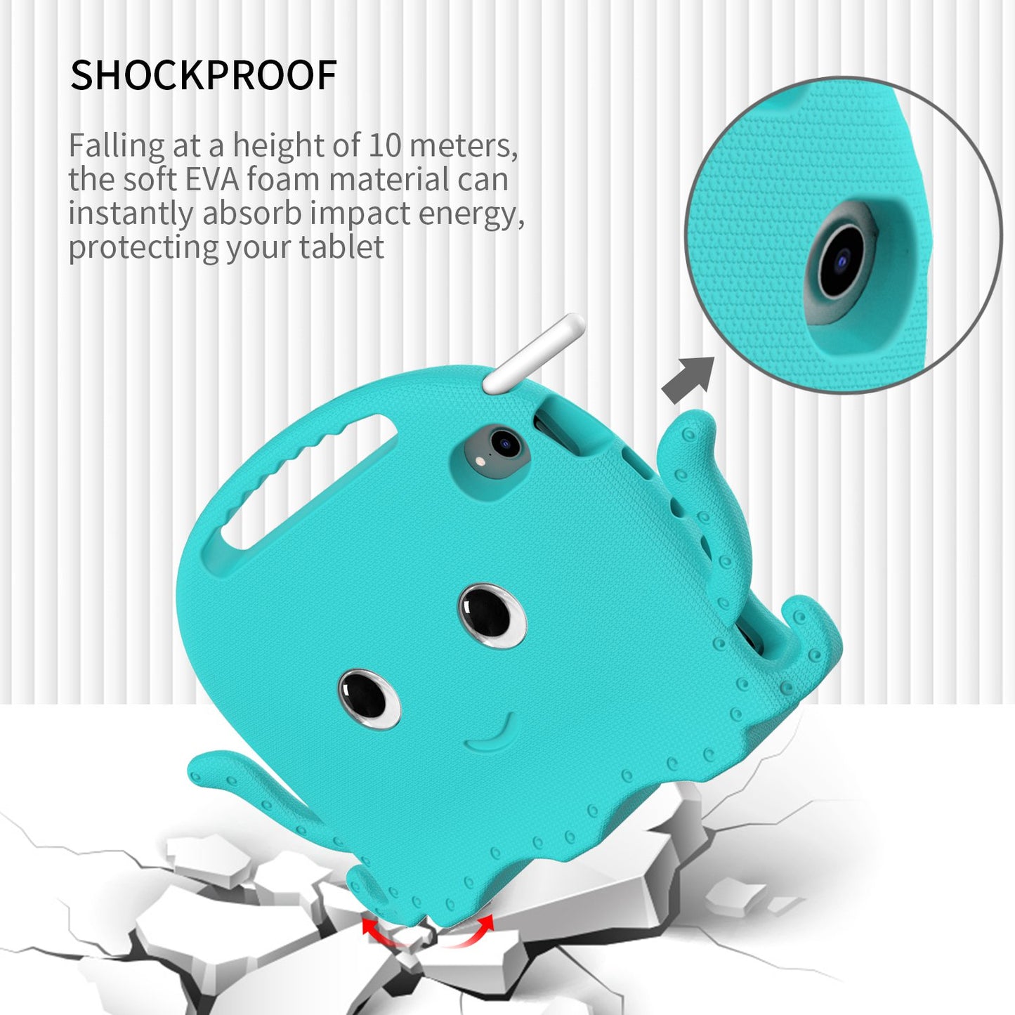 For iPad mini (2021) Cute Octopus Shape EVA Case Pen Slot Design Shockproof Tablet Cover with Handle and Shoulder Strap