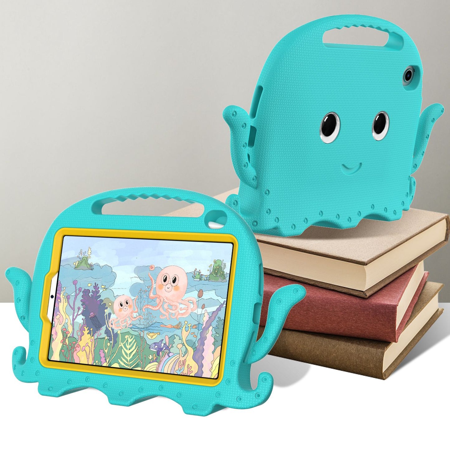For iPad mini (2021) Cute Octopus Shape EVA Case Pen Slot Design Shockproof Tablet Cover with Handle and Shoulder Strap