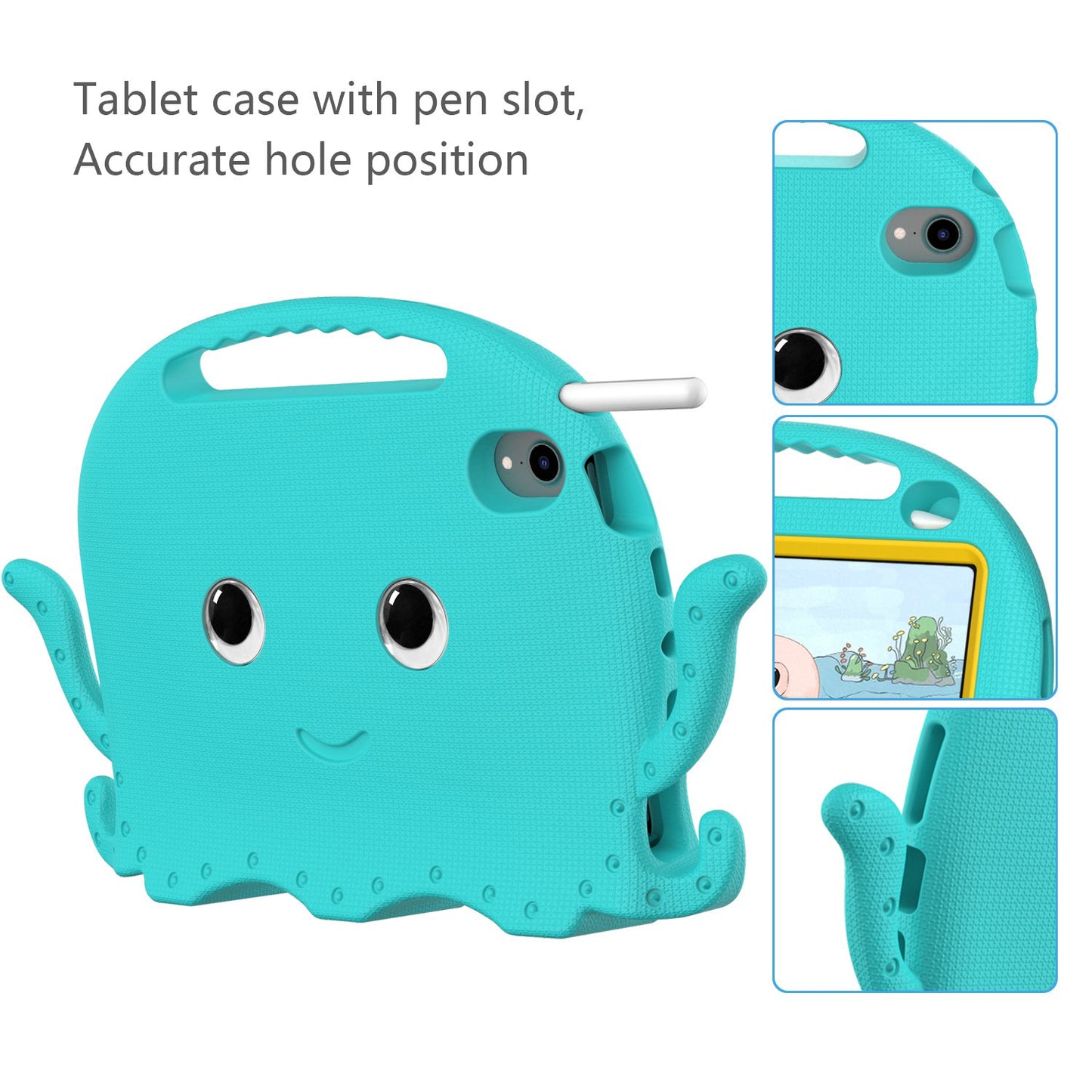 For iPad mini (2021) Cute Octopus Shape EVA Case Pen Slot Design Shockproof Tablet Cover with Handle and Shoulder Strap