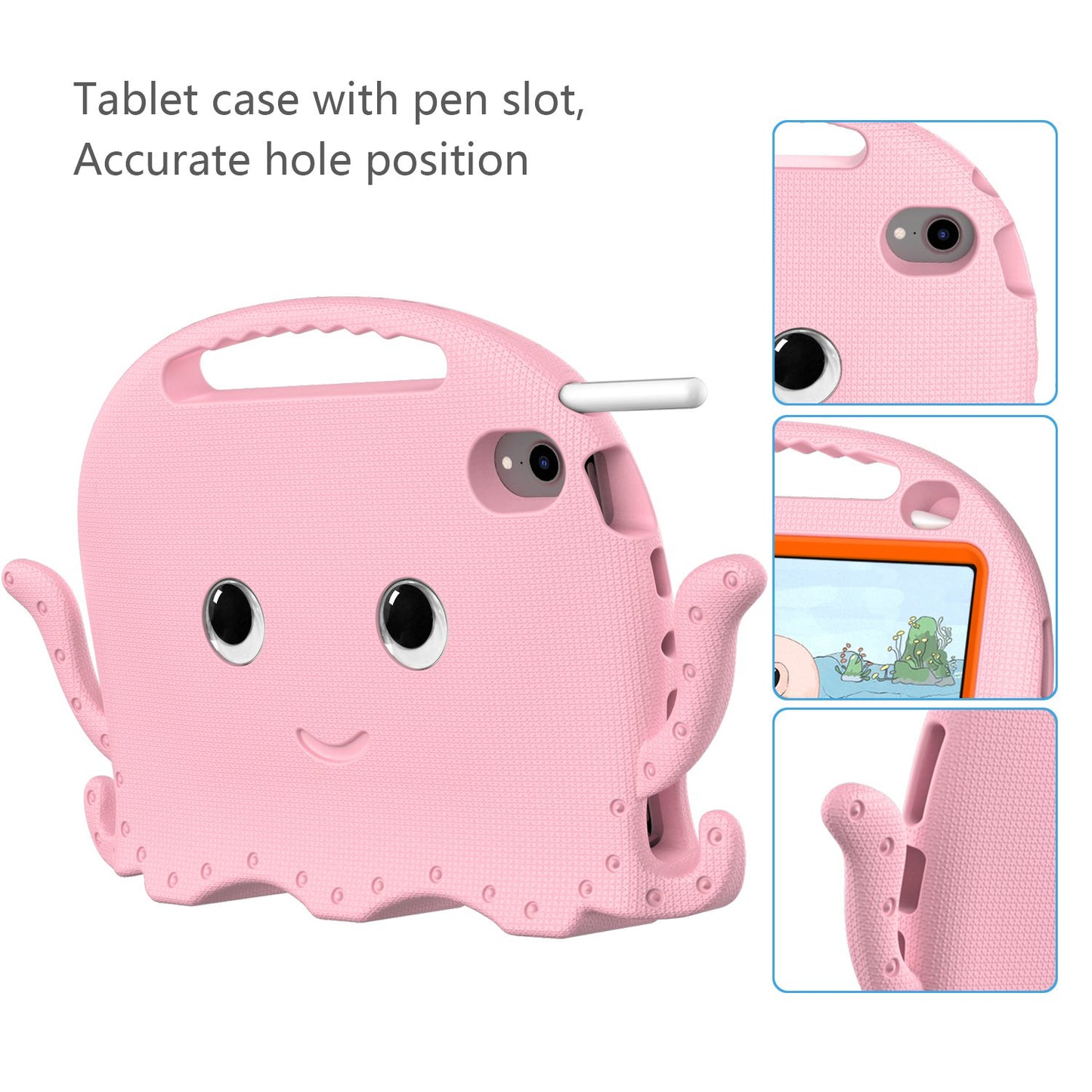 For iPad mini (2021) Cute Octopus Shape EVA Case Pen Slot Design Shockproof Tablet Cover with Handle and Shoulder Strap