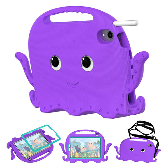 For iPad mini (2021) Cute Octopus Shape EVA Case Pen Slot Design Shockproof Tablet Cover with Handle and Shoulder Strap