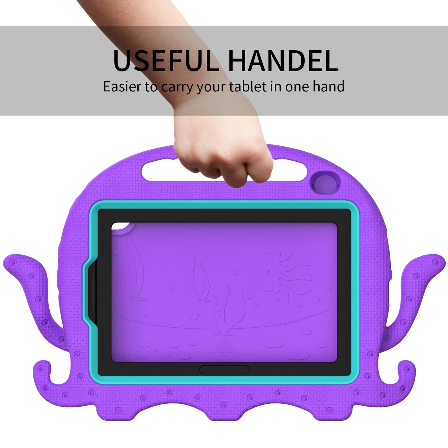 For iPad mini (2021) Cute Octopus Shape EVA Case Pen Slot Design Shockproof Tablet Cover with Handle and Shoulder Strap