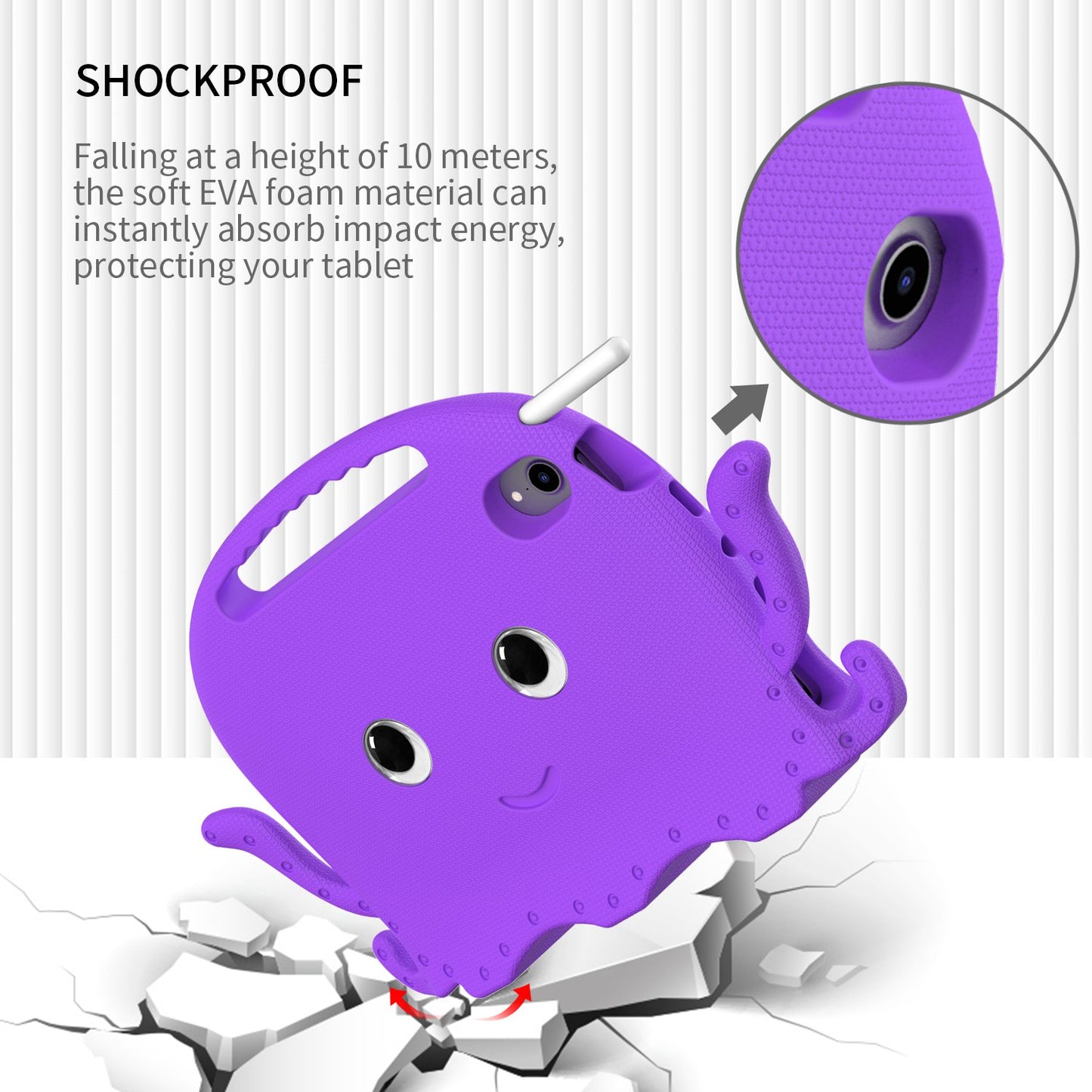 For iPad mini (2021) Cute Octopus Shape EVA Case Pen Slot Design Shockproof Tablet Cover with Handle and Shoulder Strap