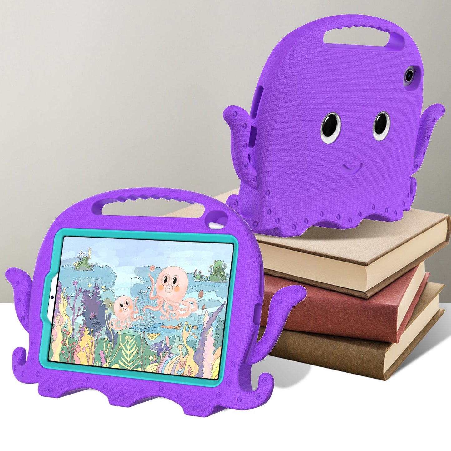 For iPad mini (2021) Cute Octopus Shape EVA Case Pen Slot Design Shockproof Tablet Cover with Handle and Shoulder Strap